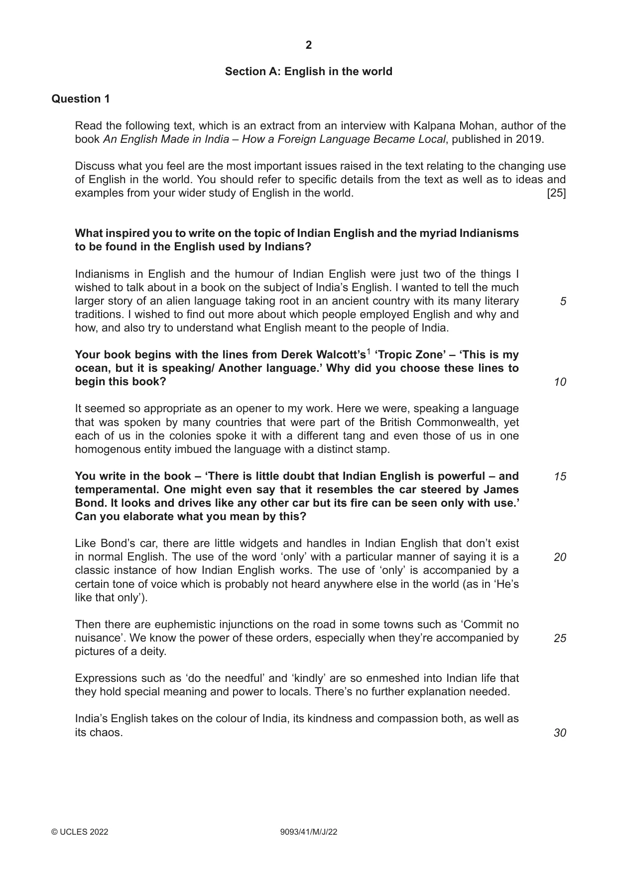 Cambridge A Level English - Language AS and A Level (from 2014) 9093 2022 May/June Paper 4 · Variant 1 question paper, page 2 of 8