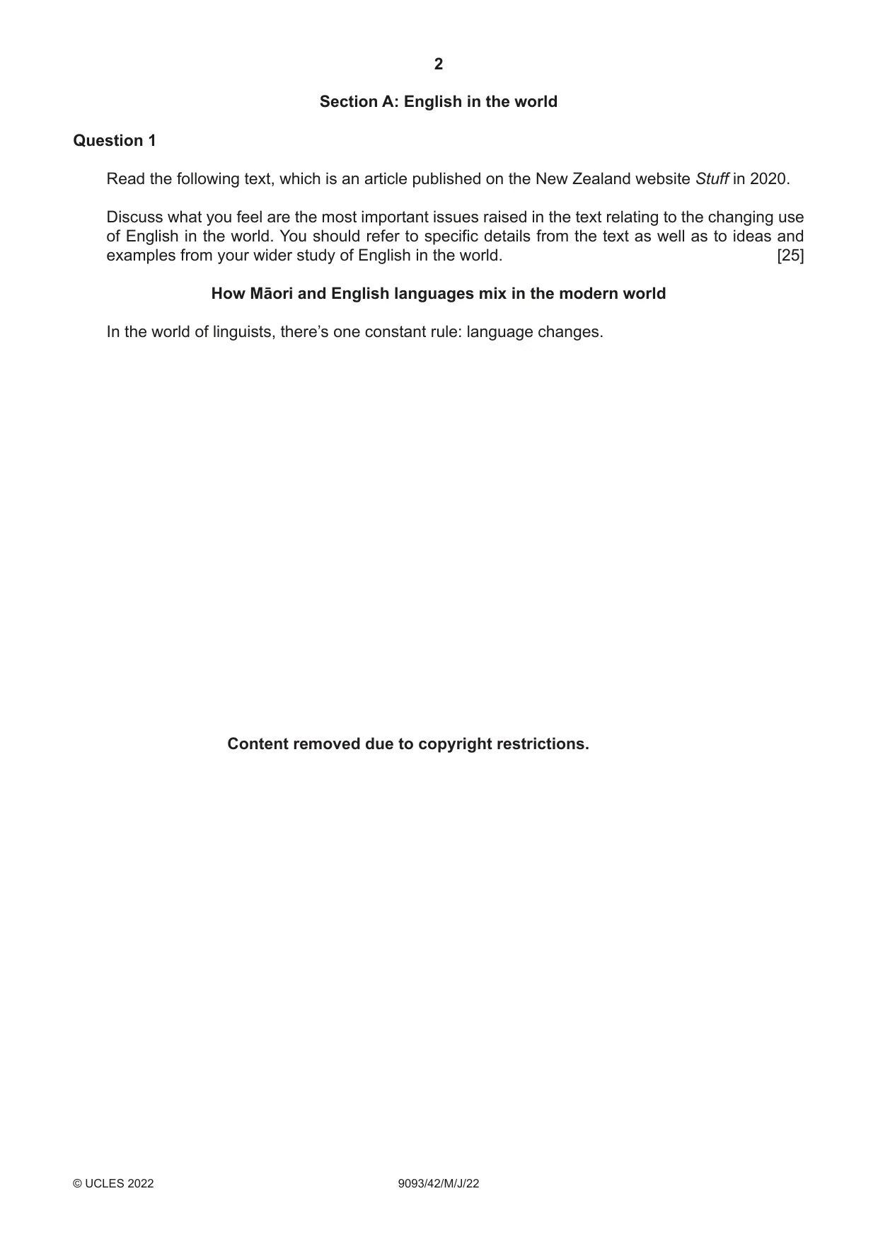 Cambridge A Level English - Language AS and A Level (from 2014) 9093 2022 May/June Paper 4 · Variant 2 question paper, page 2 of 8