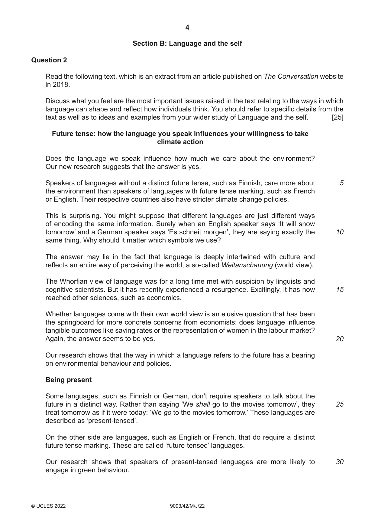 Cambridge A Level English - Language AS and A Level (from 2014) 9093 2022 May/June Paper 4 · Variant 2 question paper, page 4 of 8