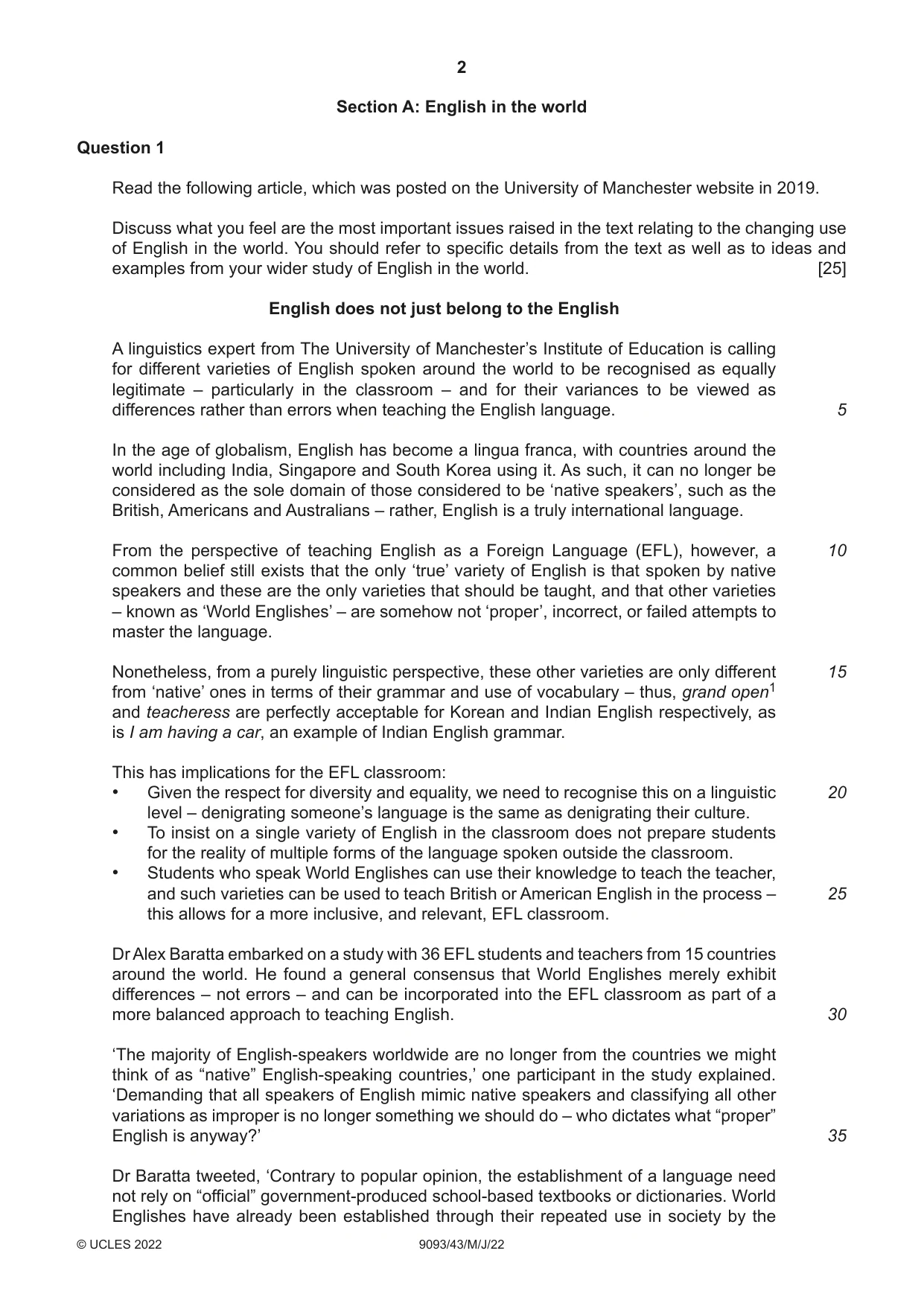 Cambridge A Level English - Language AS and A Level (from 2014) 9093 2022 May/June Paper 4 · Variant 3 question paper, page 2 of 8