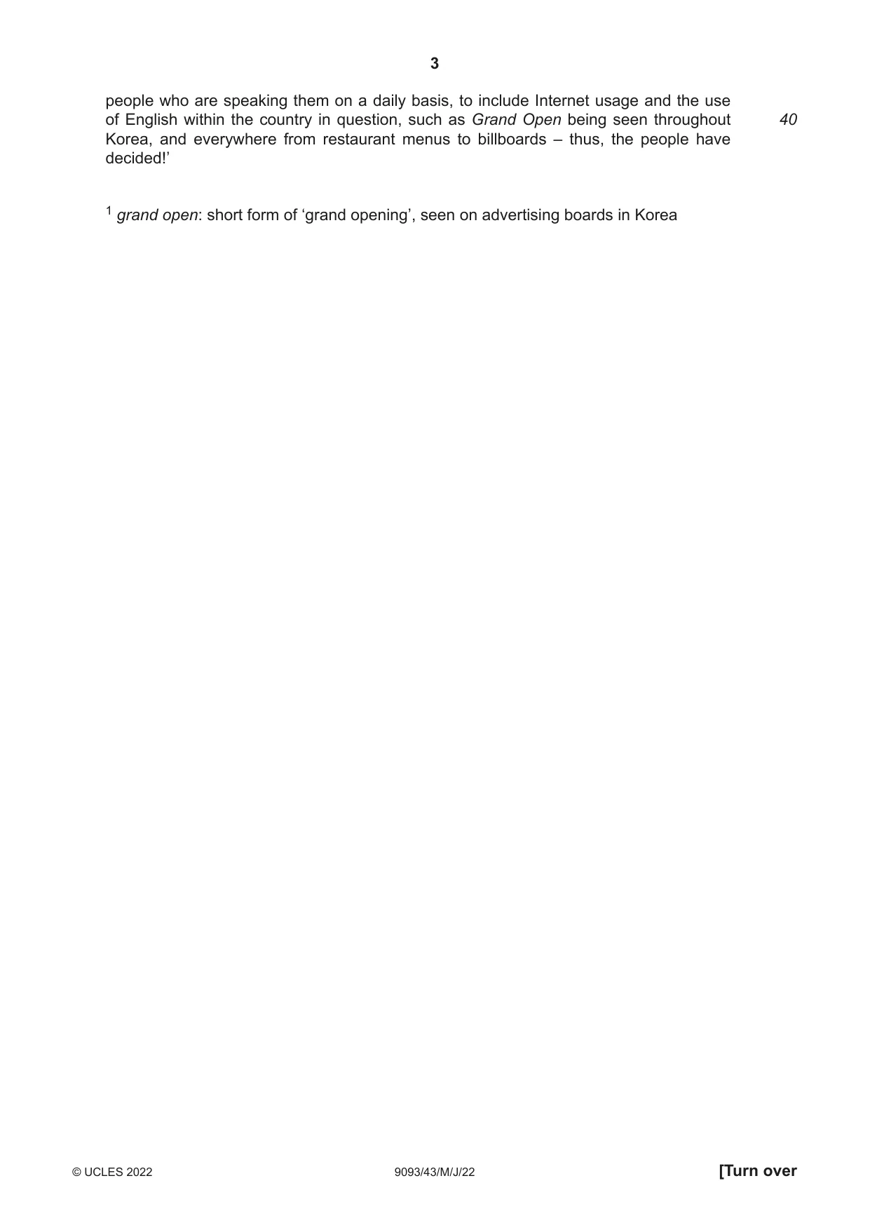 Cambridge A Level English - Language AS and A Level (from 2014) 9093 2022 May/June Paper 4 · Variant 3 question paper, page 3 of 8