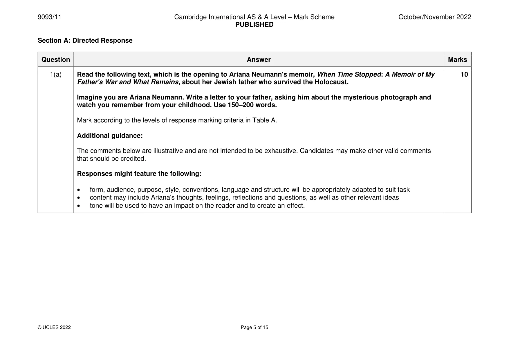 Mark scheme, page 5 of 15