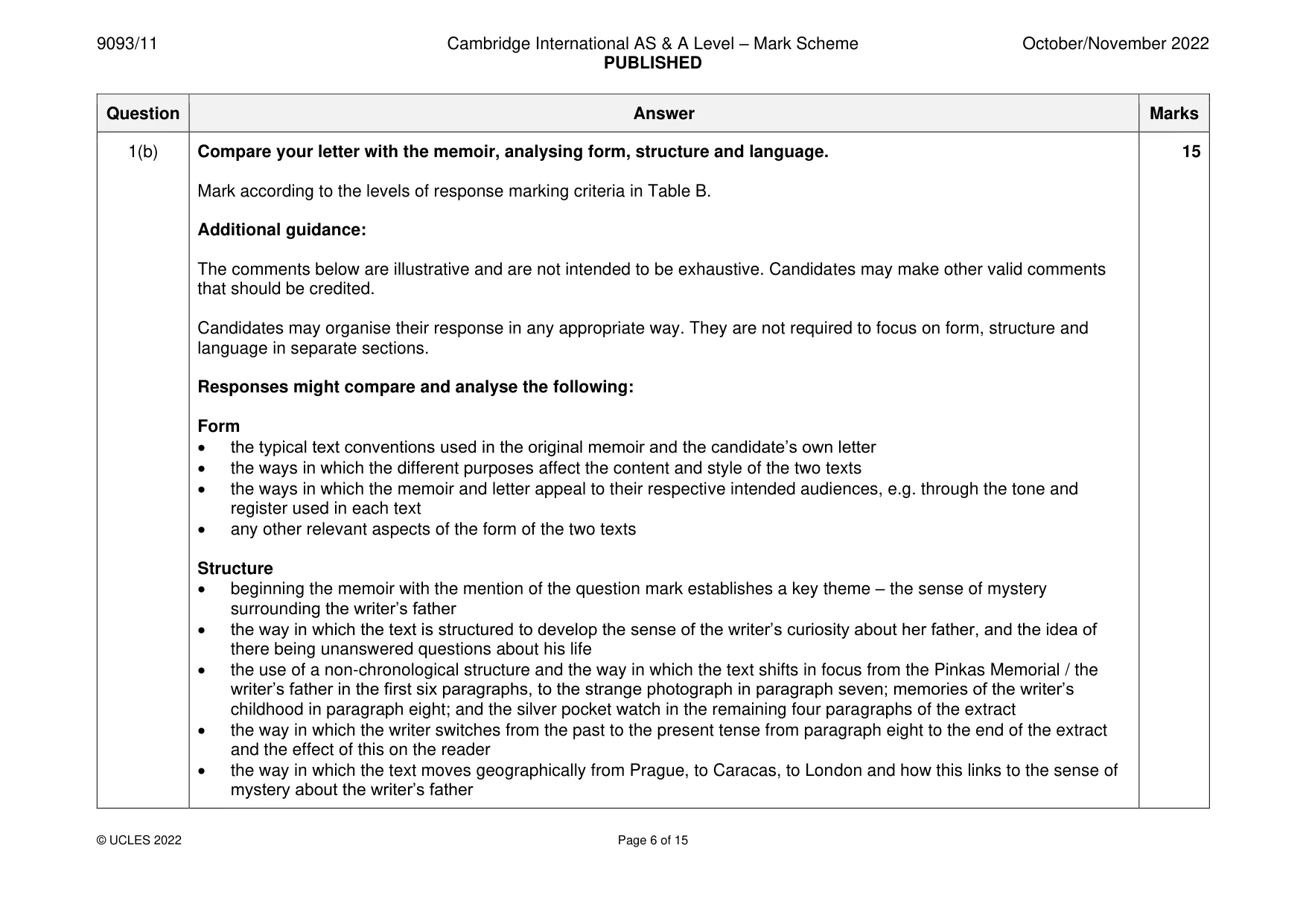 Mark scheme, page 6 of 15