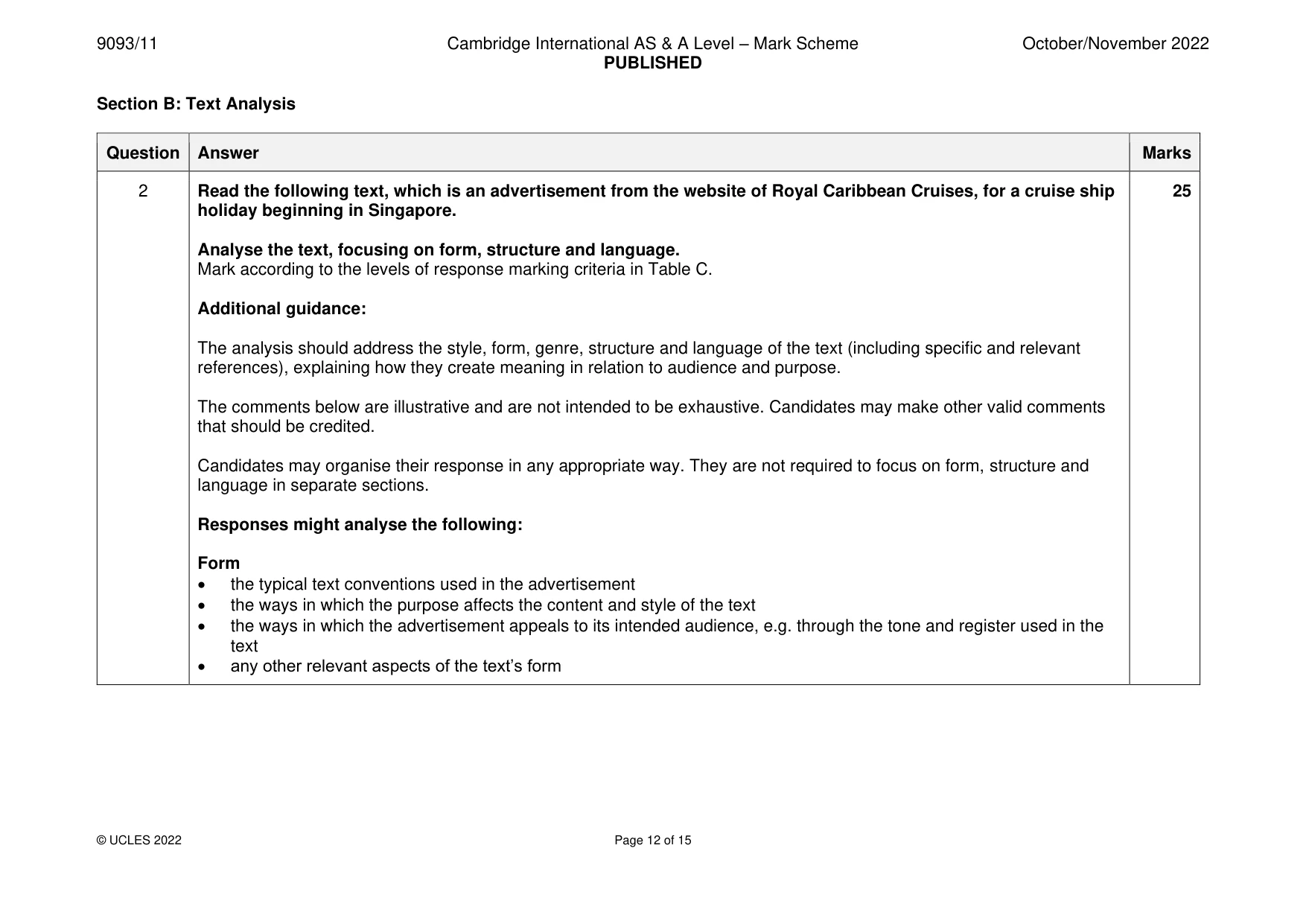 Mark scheme, page 12 of 15
