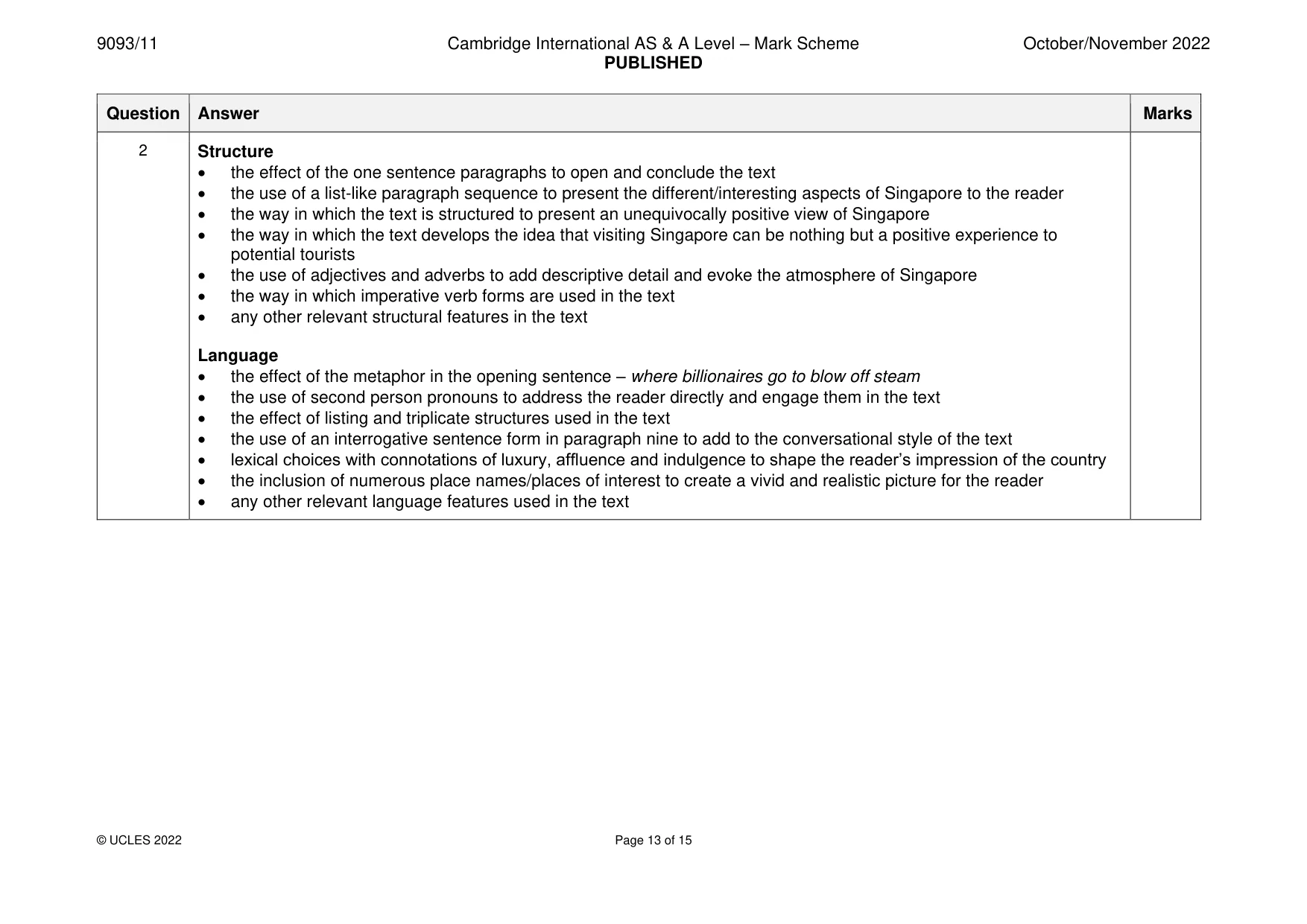 Mark scheme, page 13 of 15