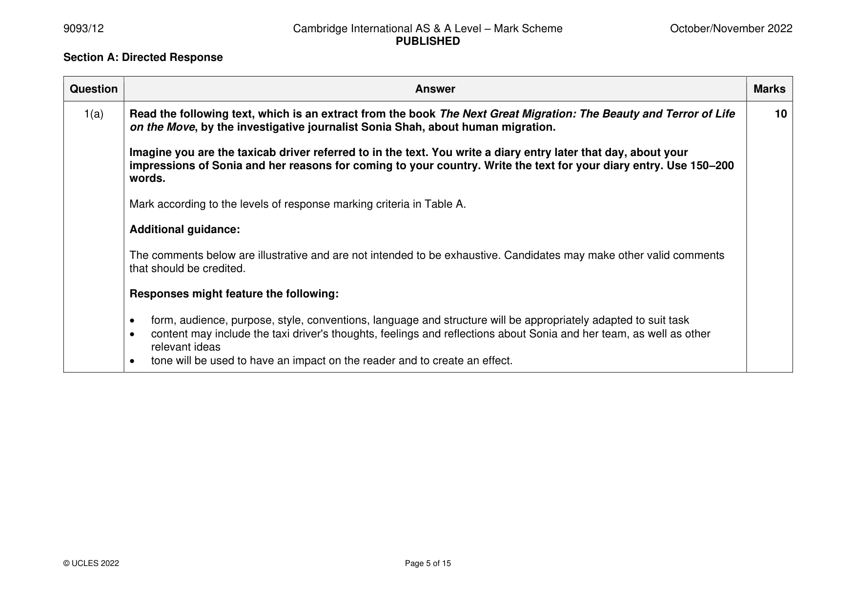 Mark scheme, page 5 of 15