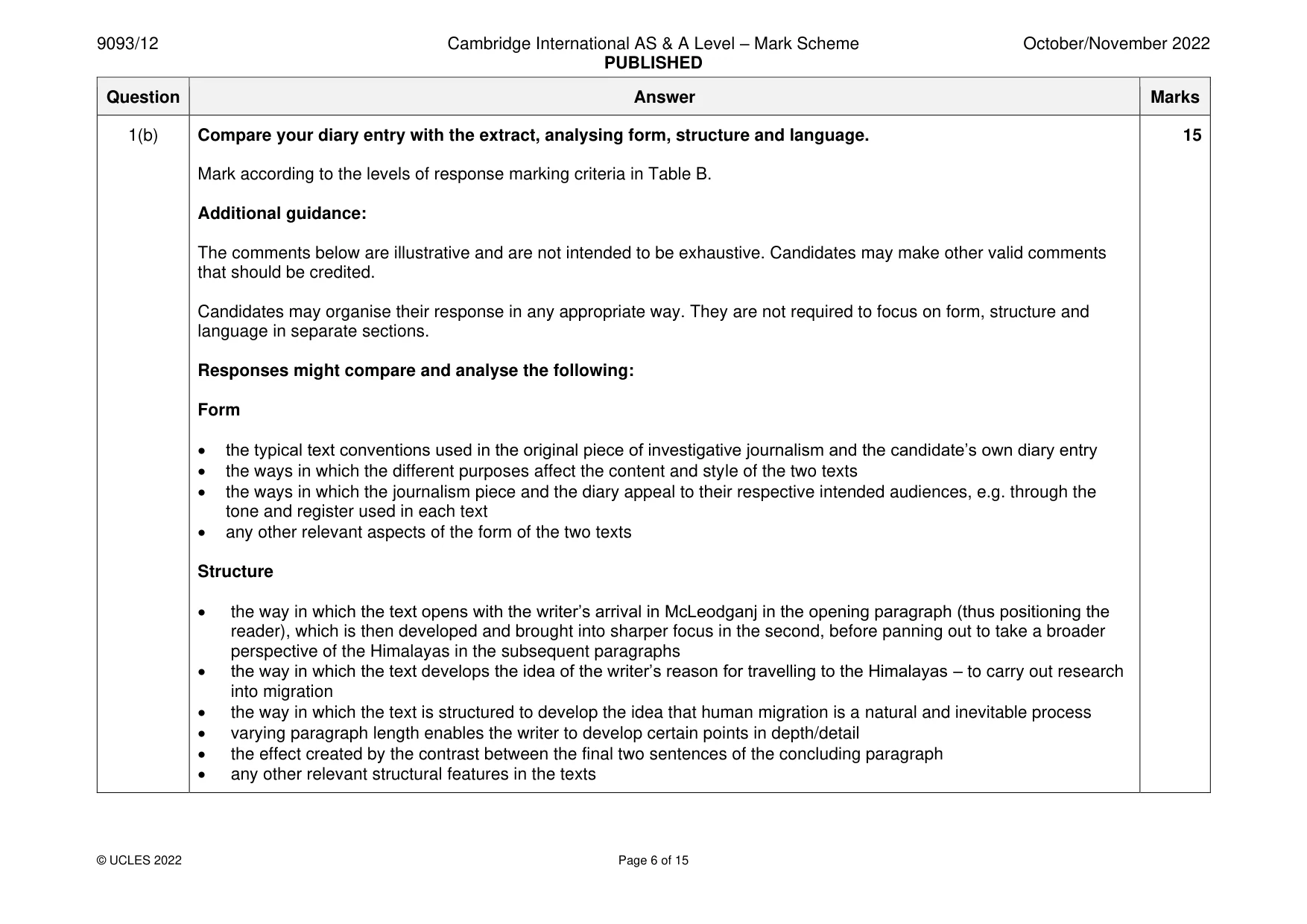 Mark scheme, page 6 of 15