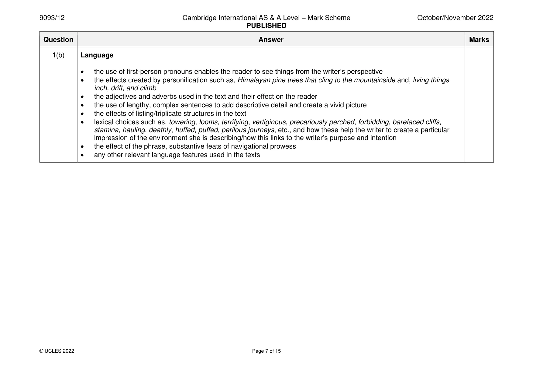 Mark scheme, page 7 of 15