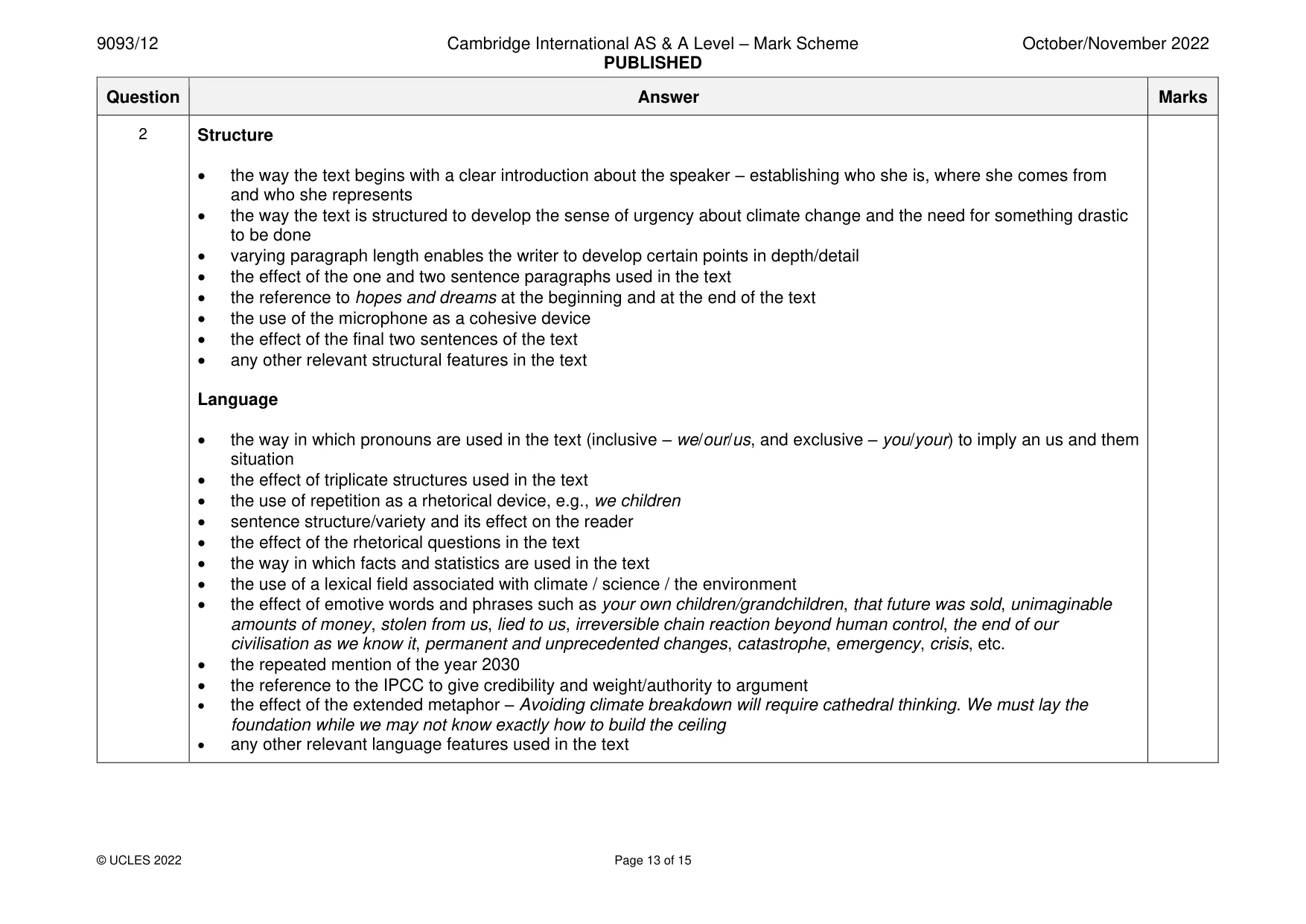 Mark scheme, page 13 of 15