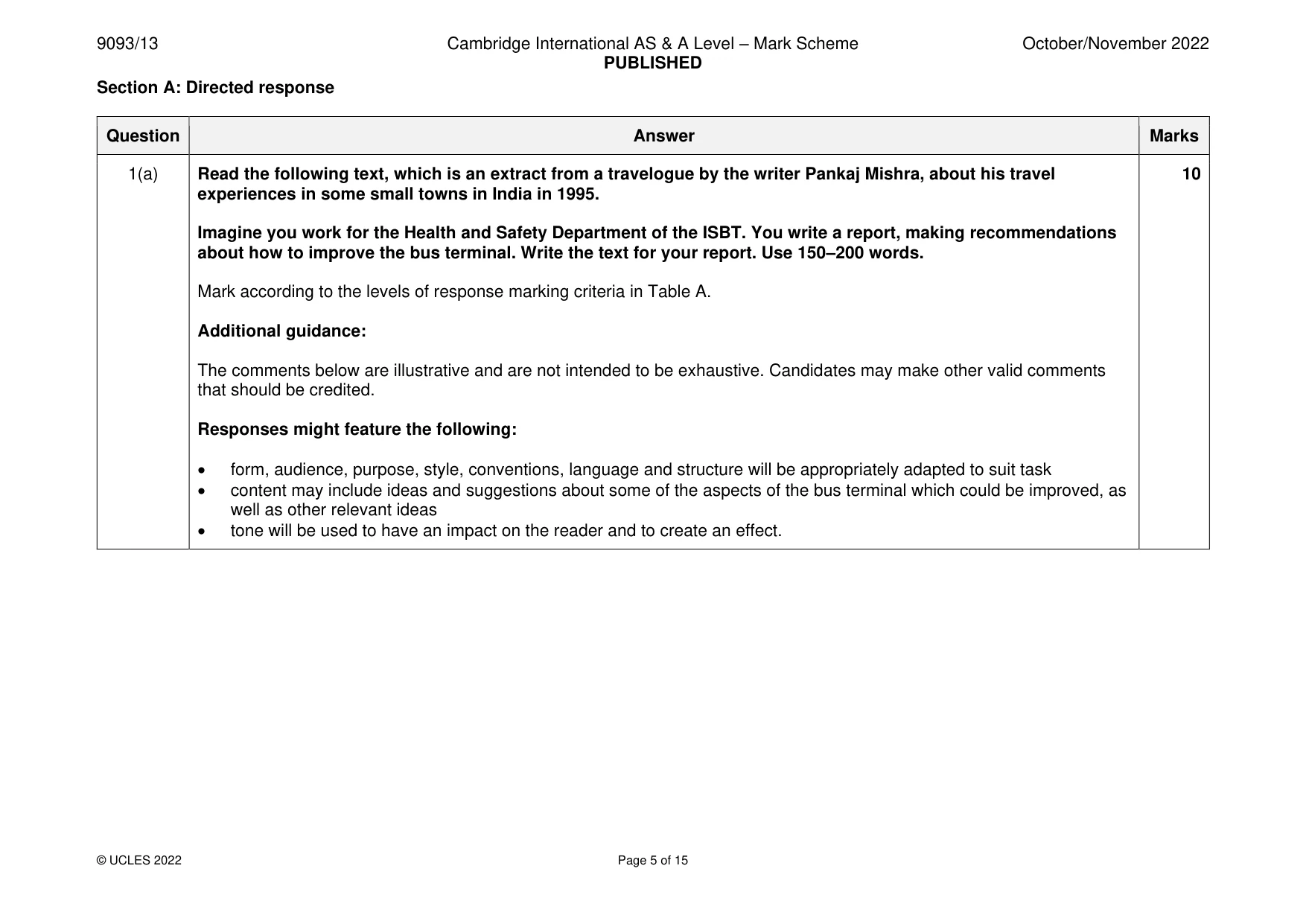 Mark scheme, page 5 of 15