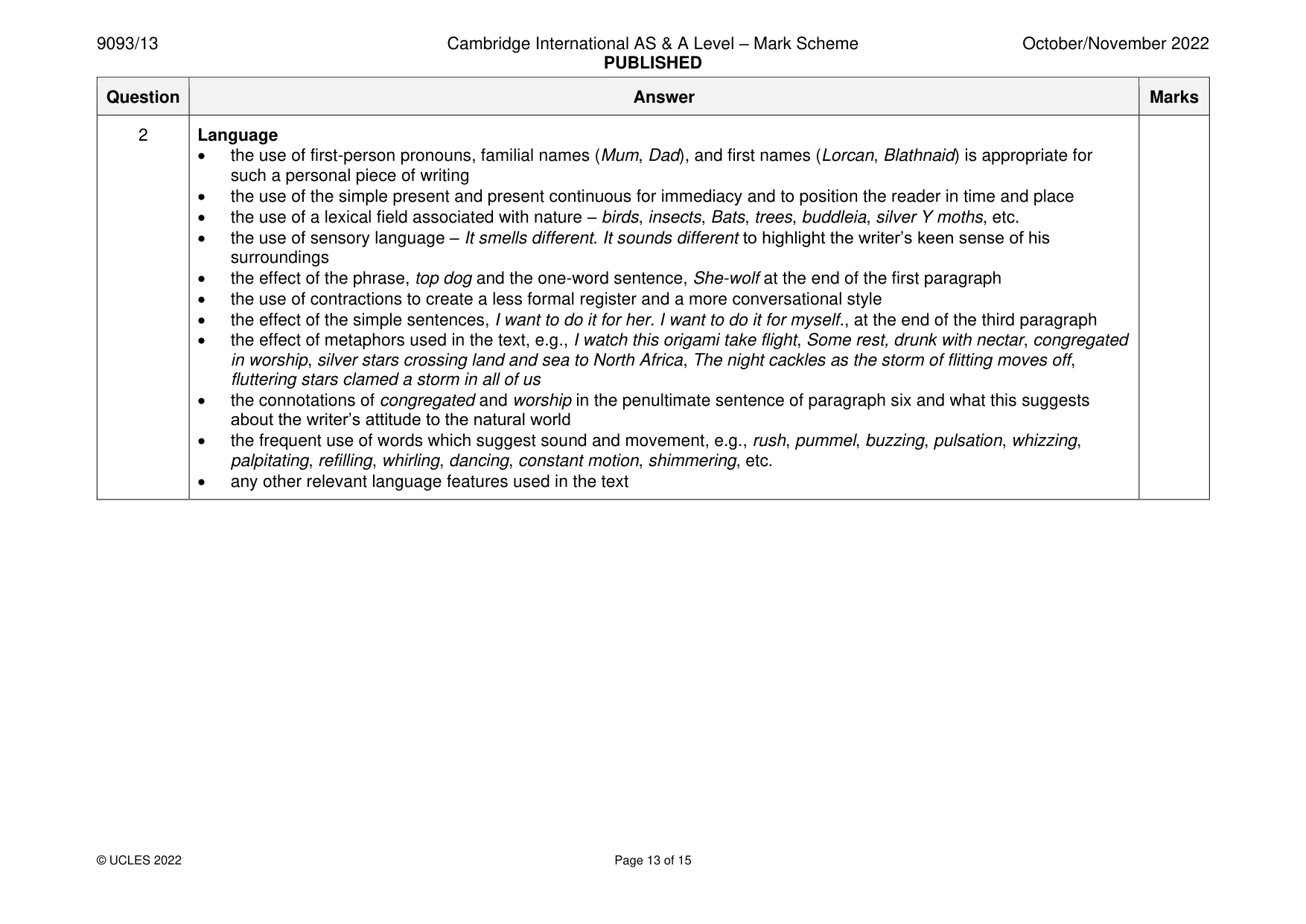 Mark scheme, page 13 of 15