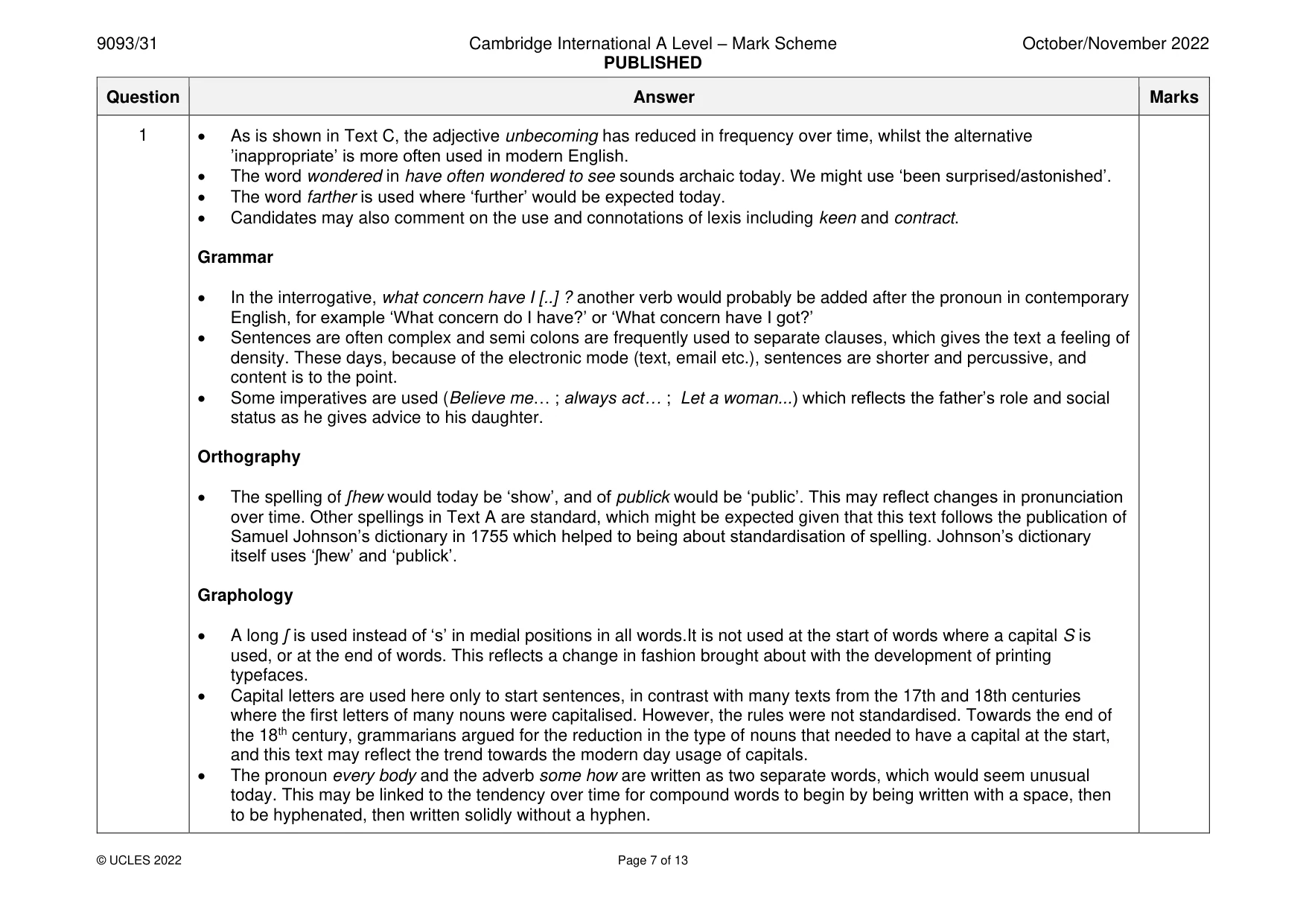 Mark scheme, page 7 of 13