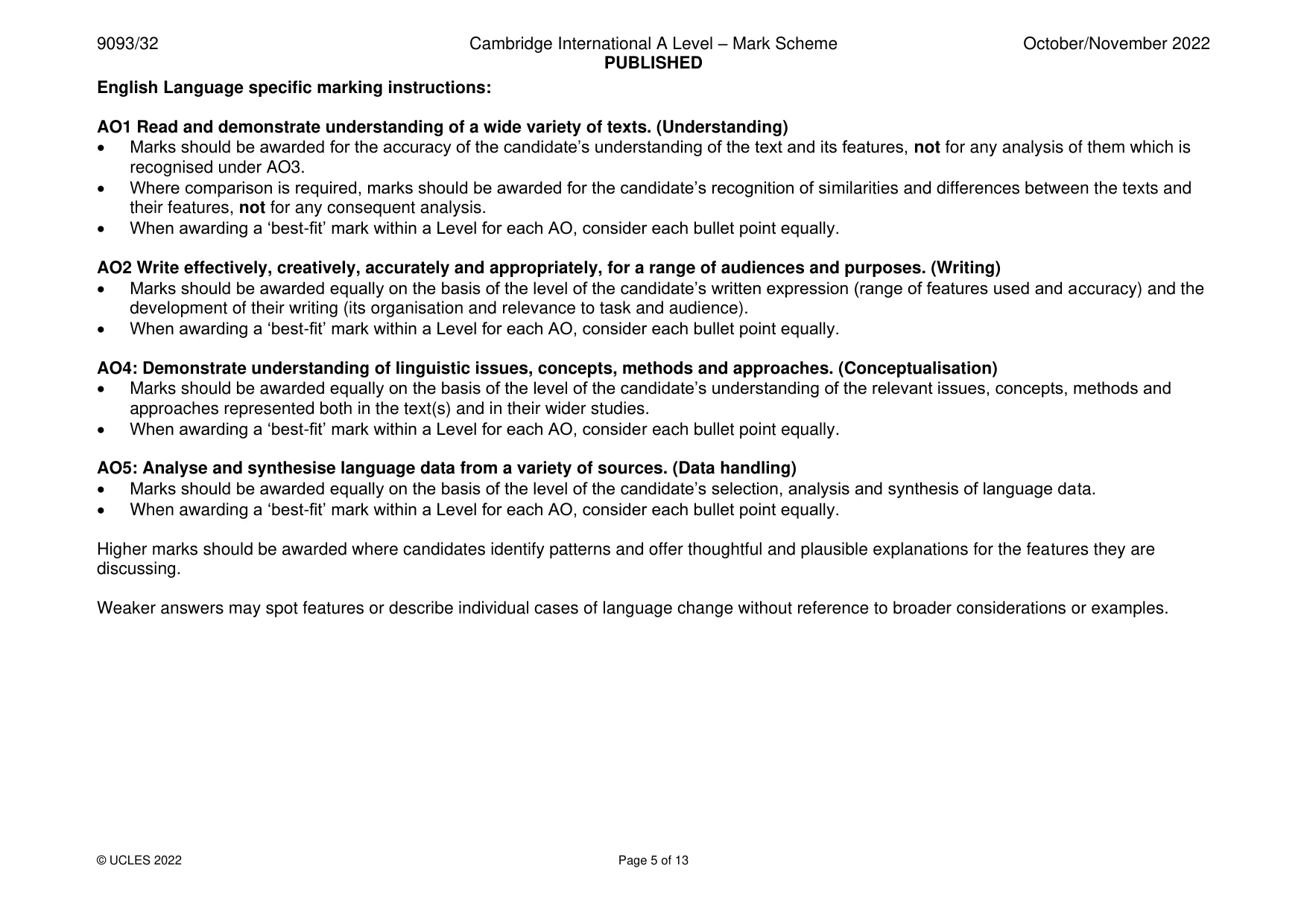 Mark scheme, page 5 of 13