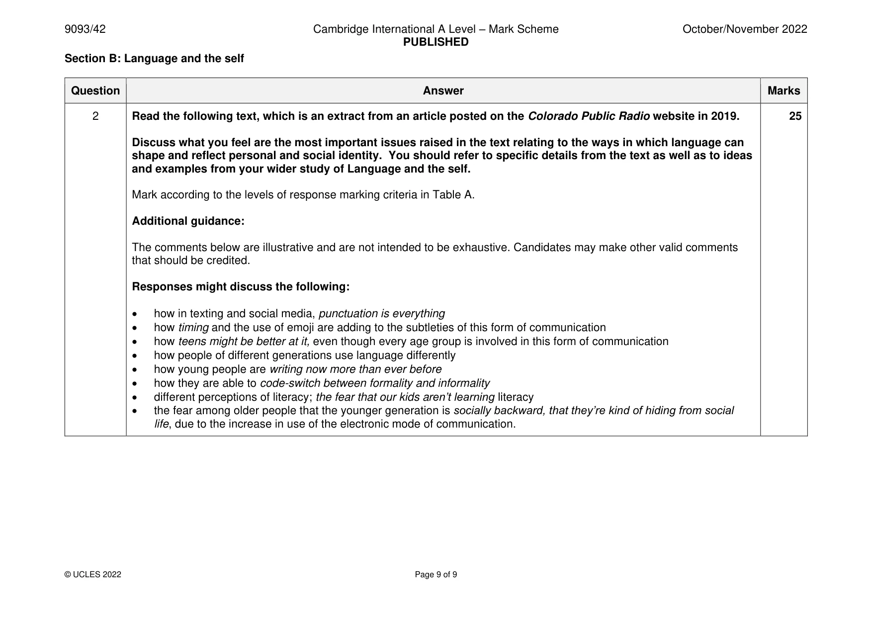 Mark scheme, page 9 of 9