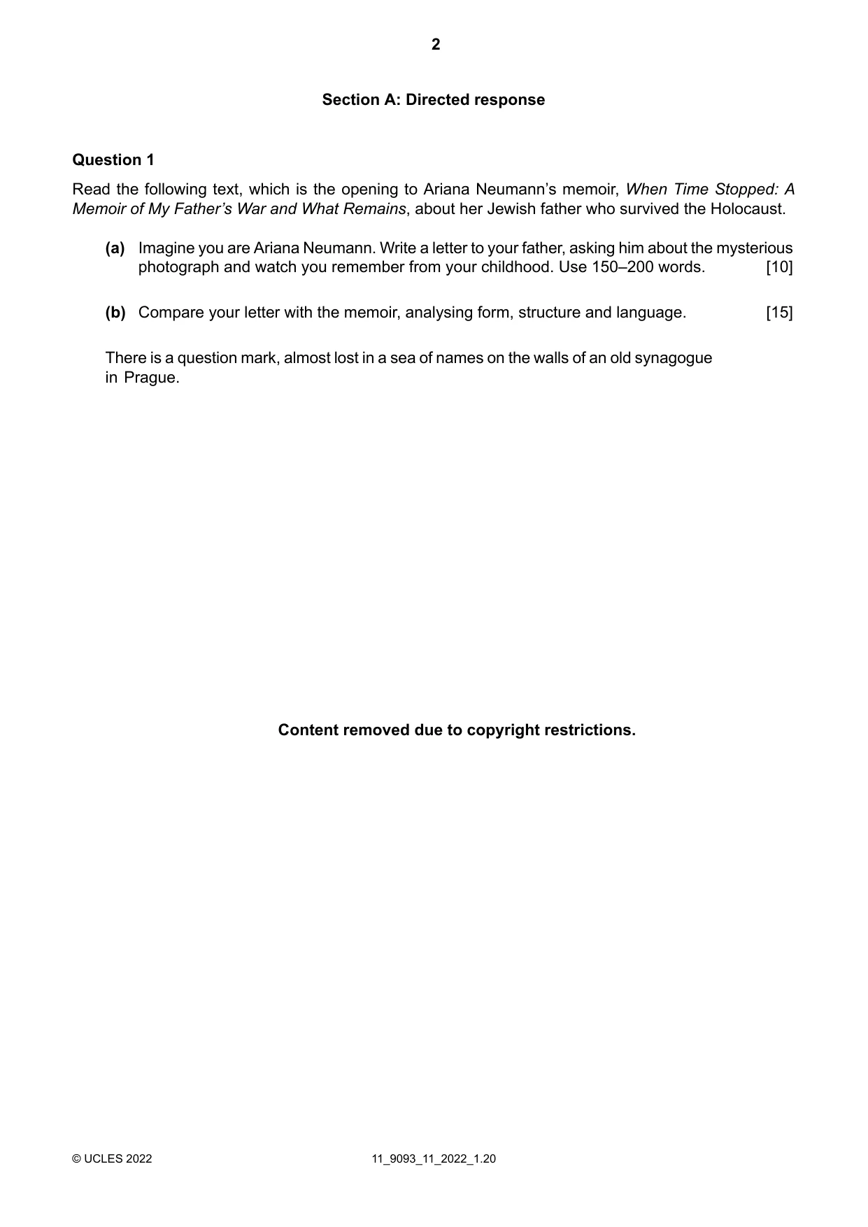Cambridge A Level English - Language AS and A Level (from 2014) 9093 2022 Oct/Nov Paper 1 · Variant 1 question paper, page 2 of 8