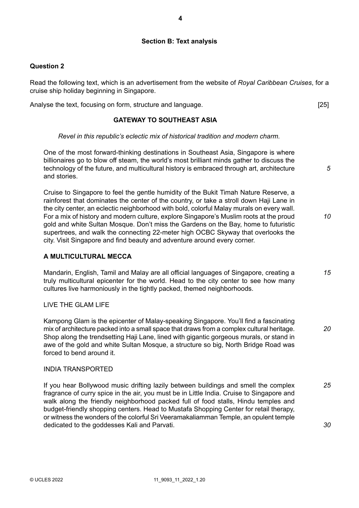 Cambridge A Level English - Language AS and A Level (from 2014) 9093 2022 Oct/Nov Paper 1 · Variant 1 question paper, page 4 of 8