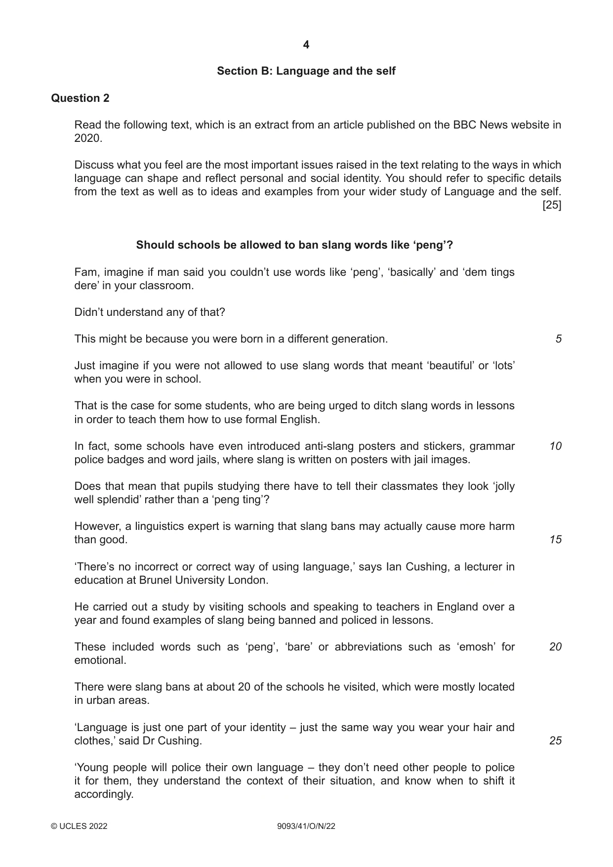 Cambridge A Level English - Language AS and A Level (from 2014) 9093 2022 Oct/Nov Paper 4 · Variant 1 question paper, page 4 of 8