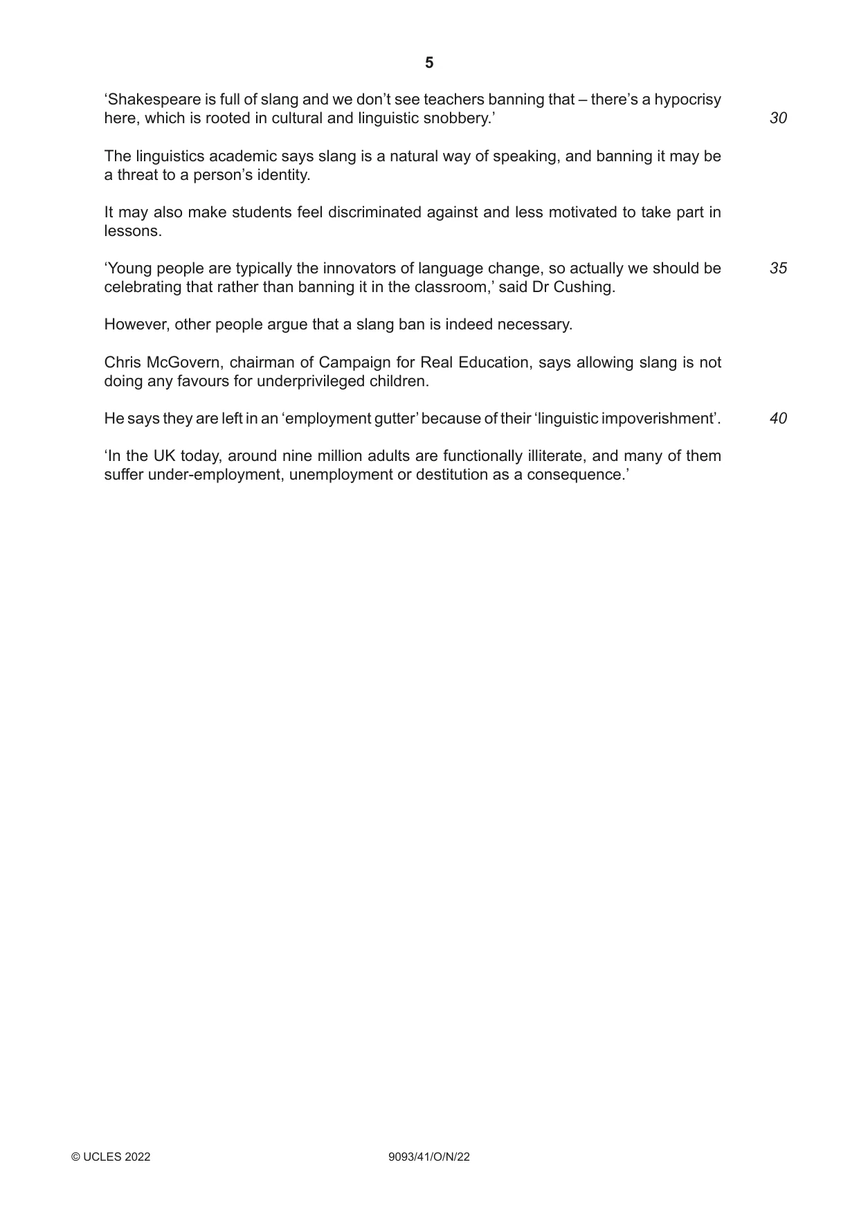Cambridge A Level English - Language AS and A Level (from 2014) 9093 2022 Oct/Nov Paper 4 · Variant 1 question paper, page 5 of 8