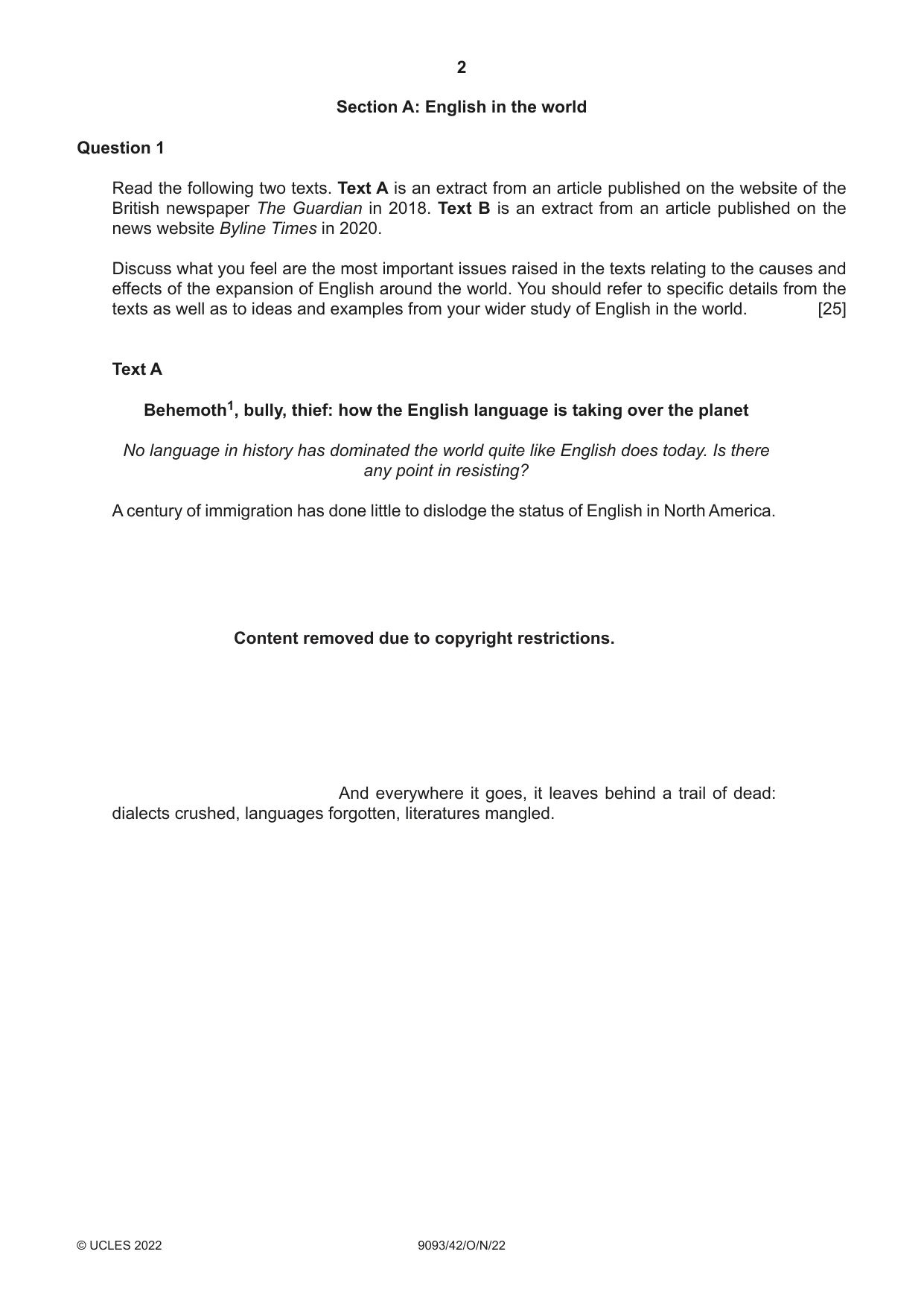 Cambridge A Level English - Language AS and A Level (from 2014) 9093 2022 Oct/Nov Paper 4 · Variant 2 question paper, page 2 of 8
