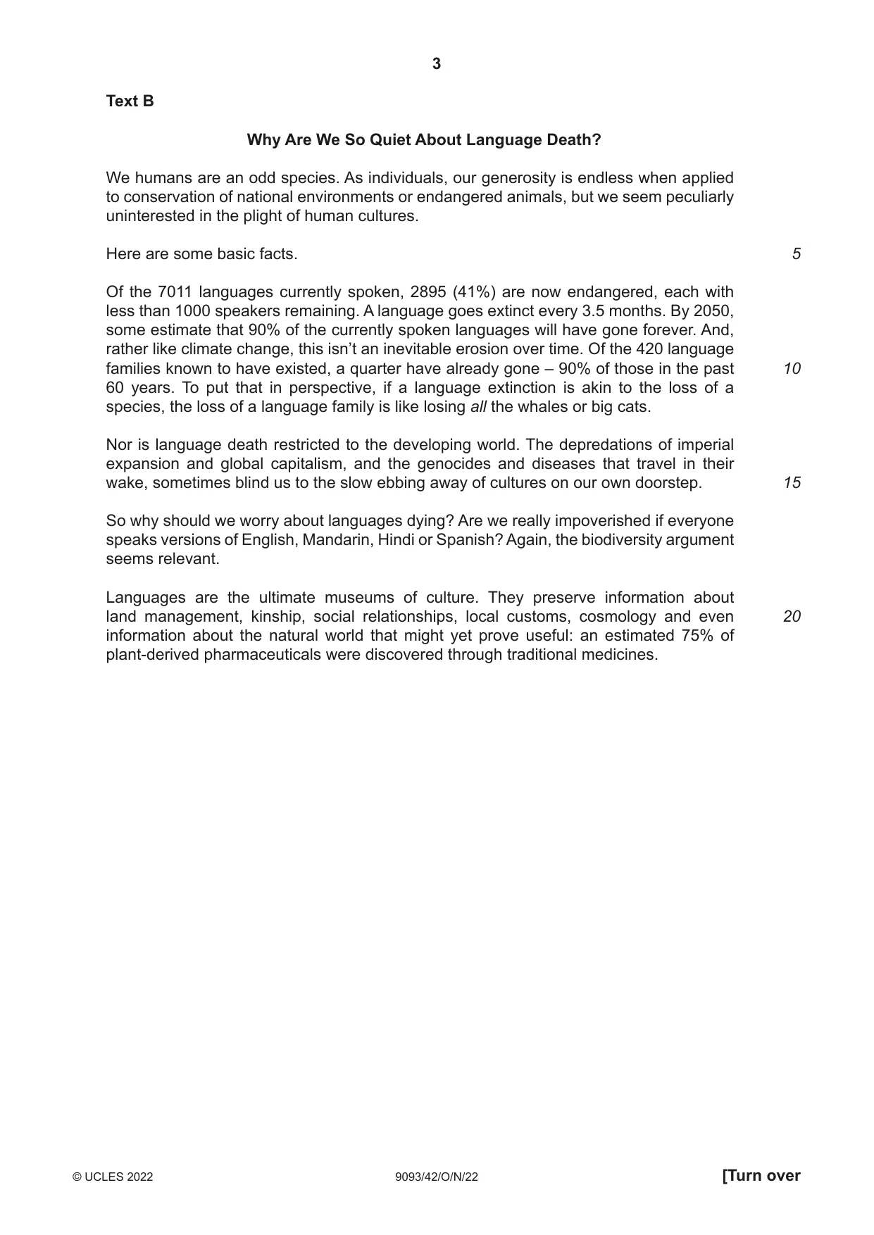 Cambridge A Level English - Language AS and A Level (from 2014) 9093 2022 Oct/Nov Paper 4 · Variant 2 question paper, page 3 of 8