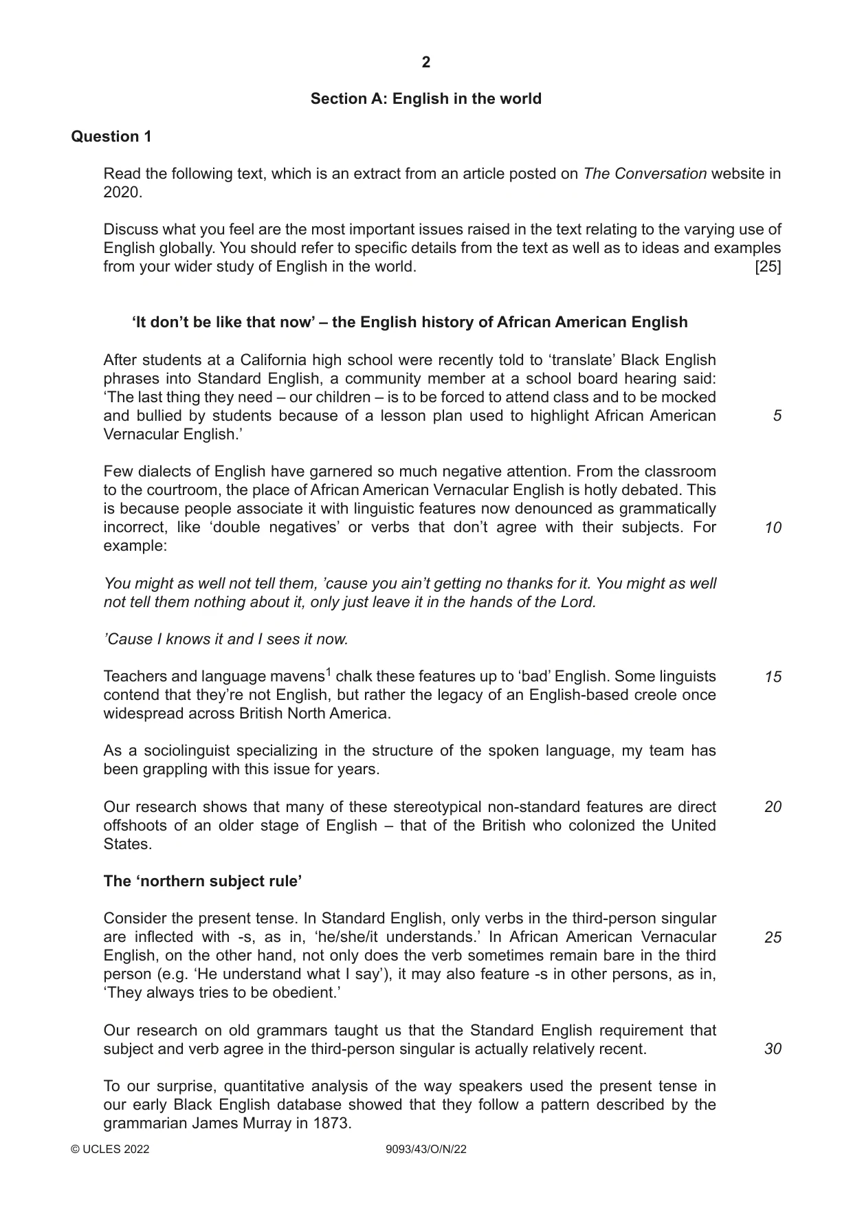 Cambridge A Level English - Language AS and A Level (from 2014) 9093 2022 Oct/Nov Paper 4 · Variant 3 question paper, page 2 of 8