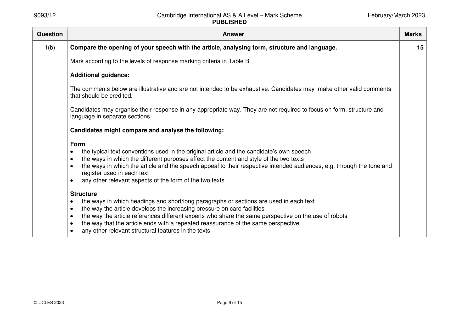 Mark scheme, page 6 of 15