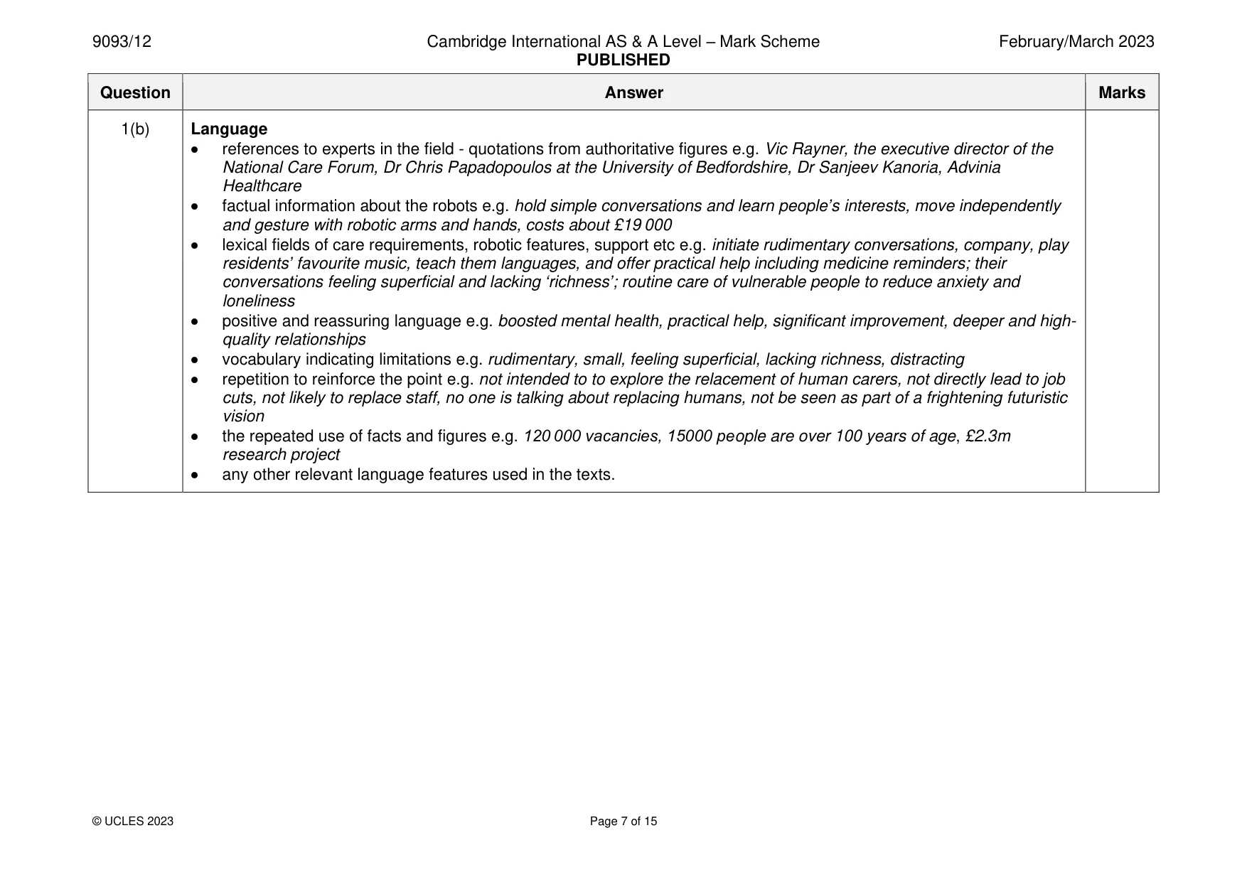 Mark scheme, page 7 of 15