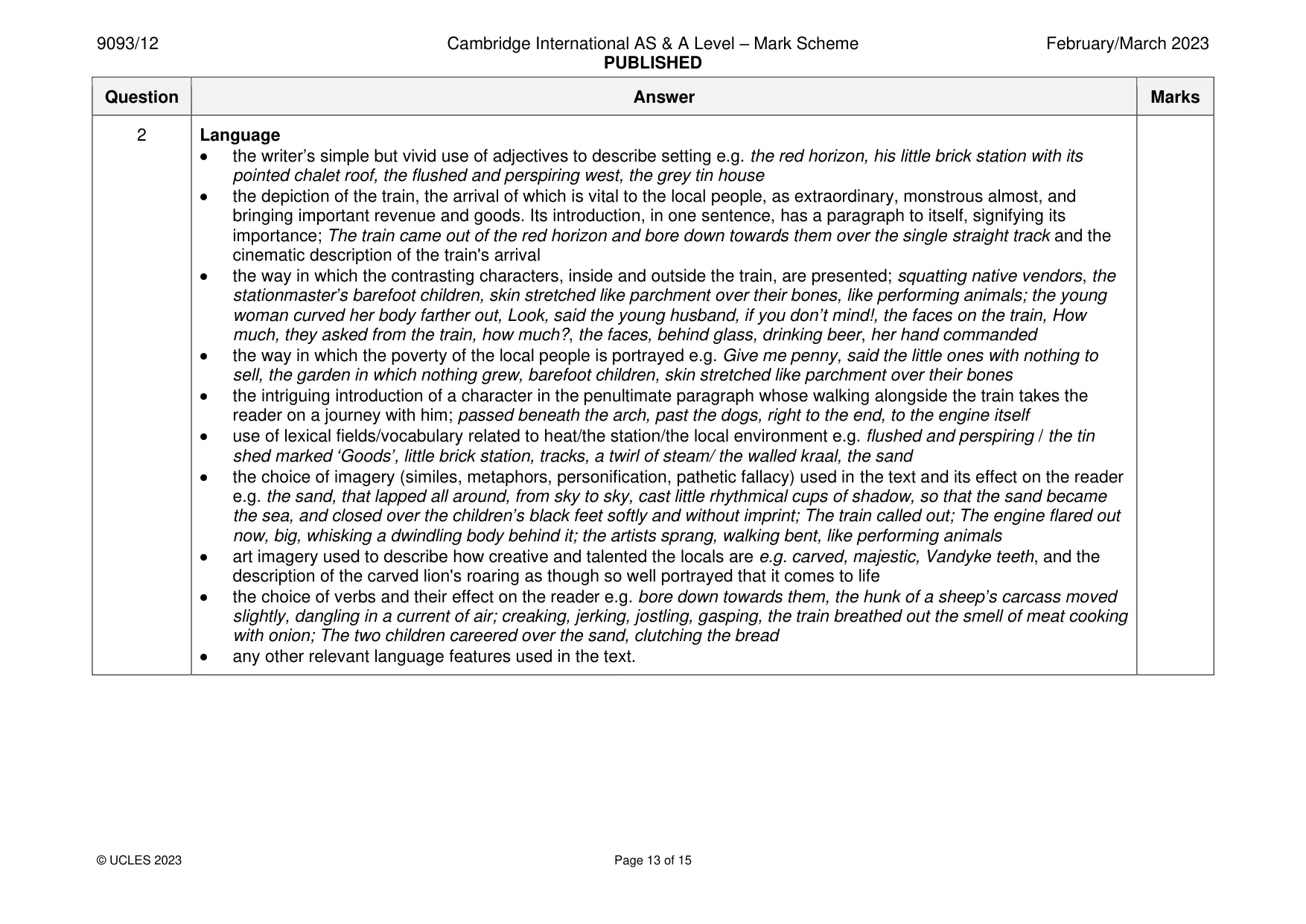 Mark scheme, page 13 of 15