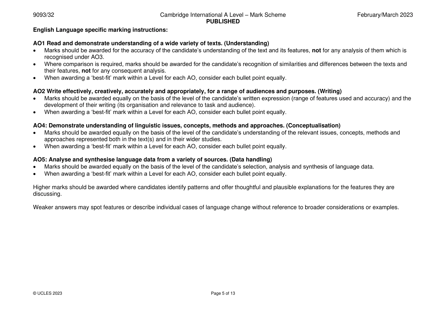 Mark scheme, page 5 of 13