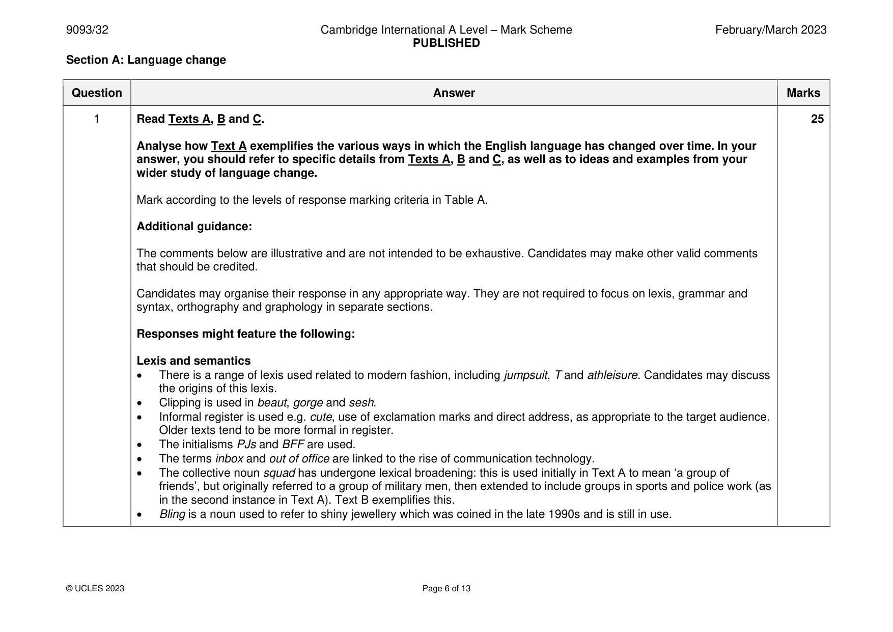Mark scheme, page 6 of 13
