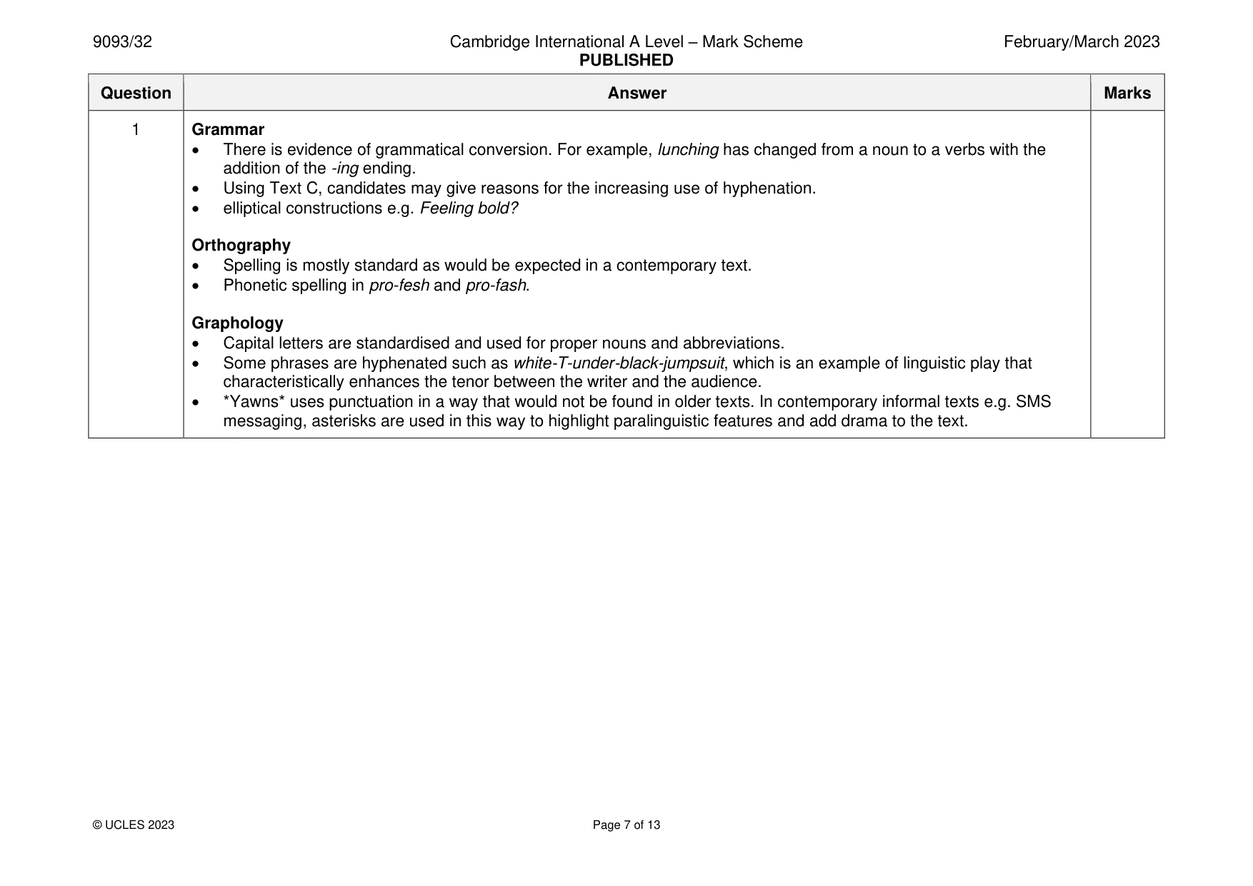 Mark scheme, page 7 of 13