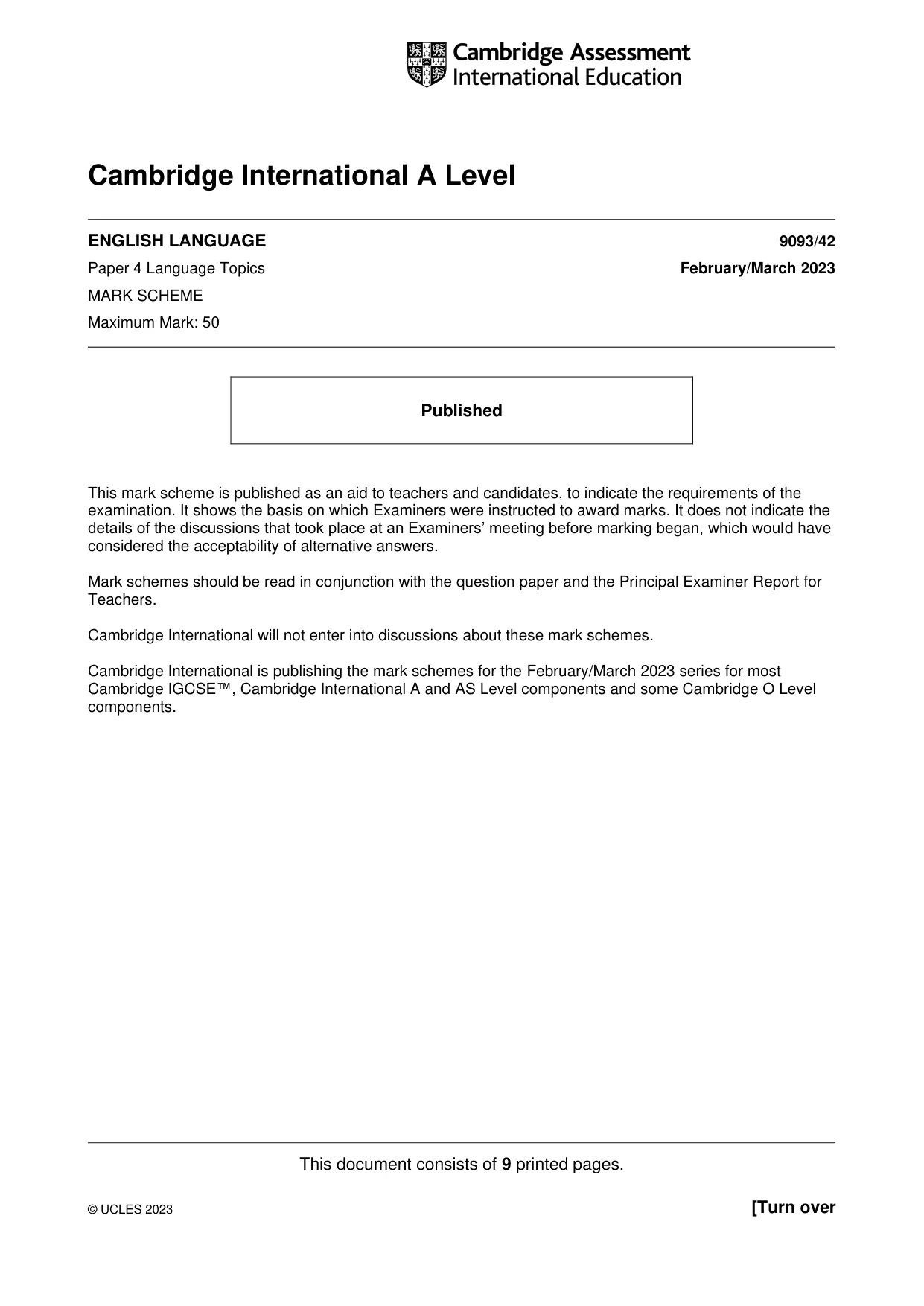 Mark scheme, page 1 of 9