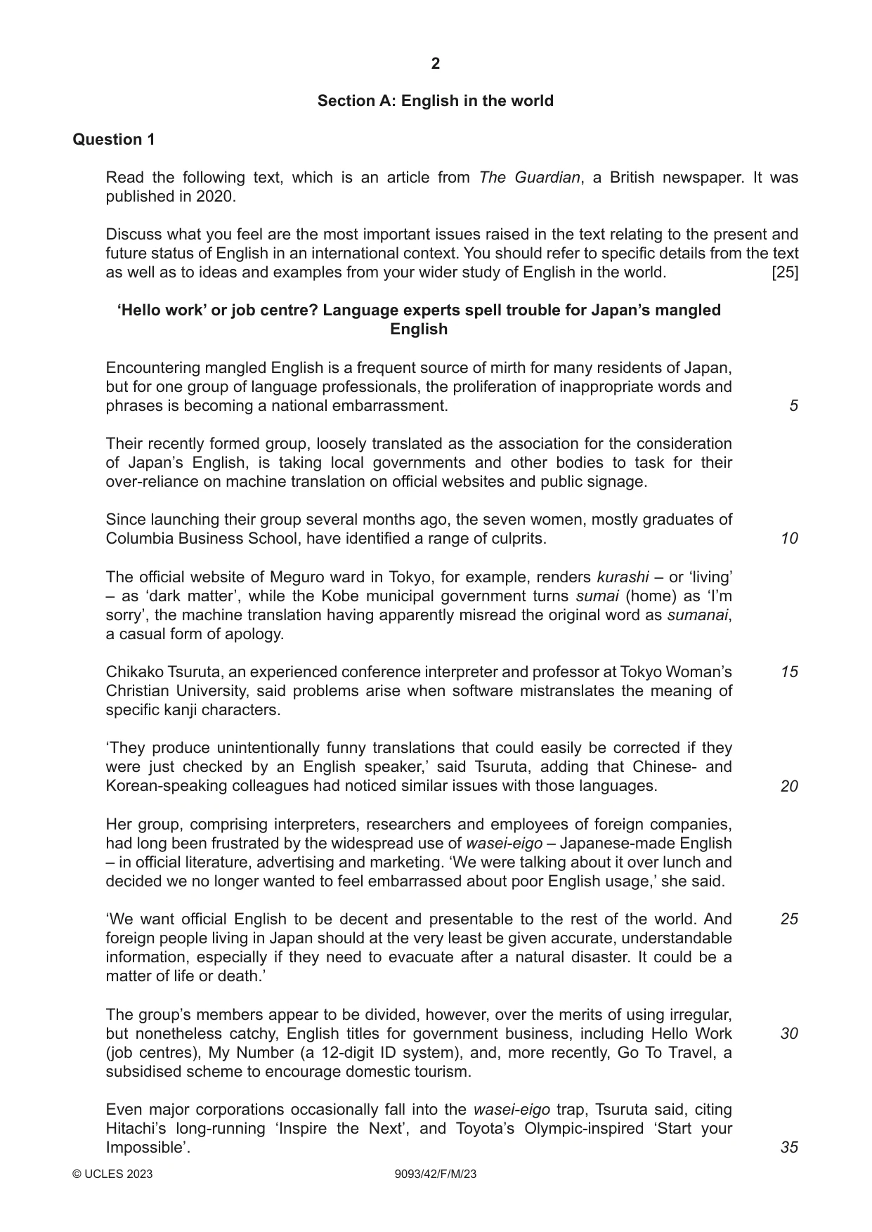Cambridge A Level English - Language AS and A Level (from 2014) 9093 2023 Feb/March Paper 4 · Variant 2 question paper, page 2 of 8