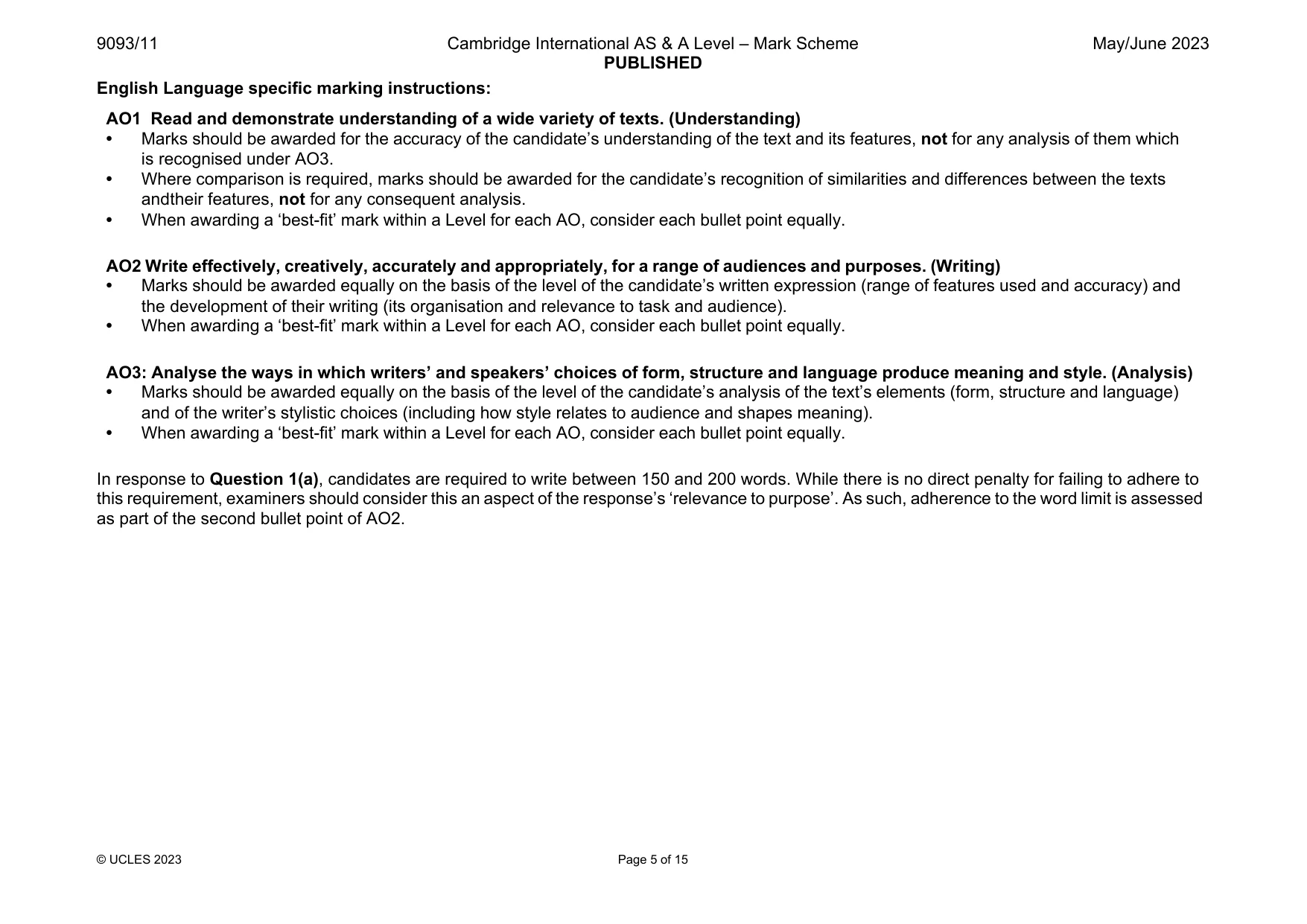 Mark scheme, page 5 of 15