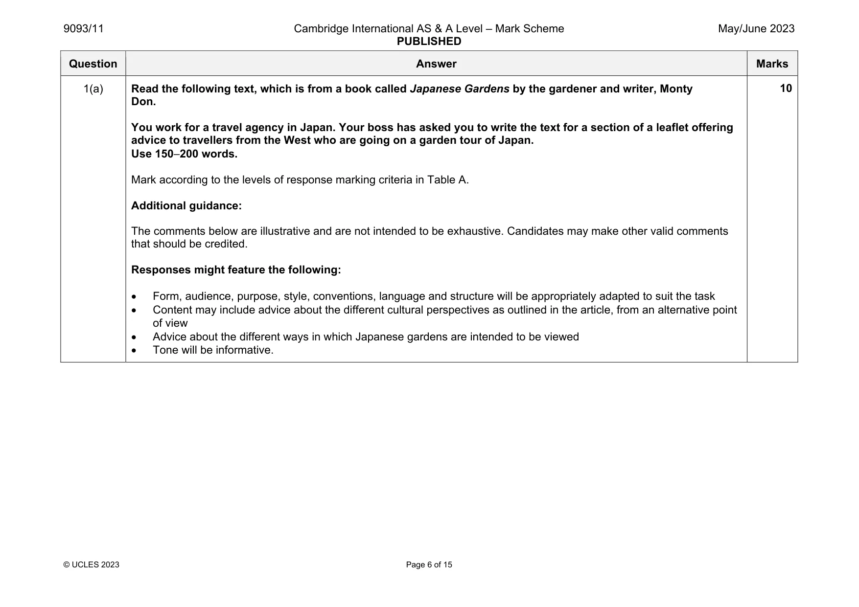 Mark scheme, page 6 of 15