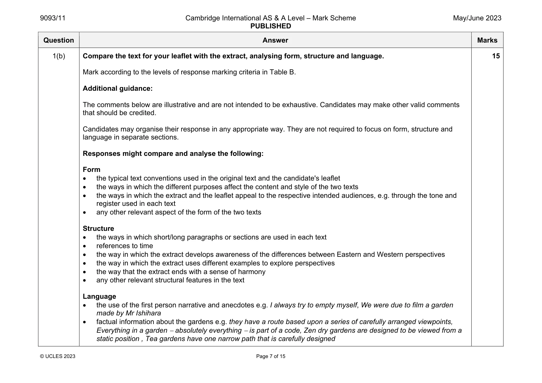 Mark scheme, page 7 of 15