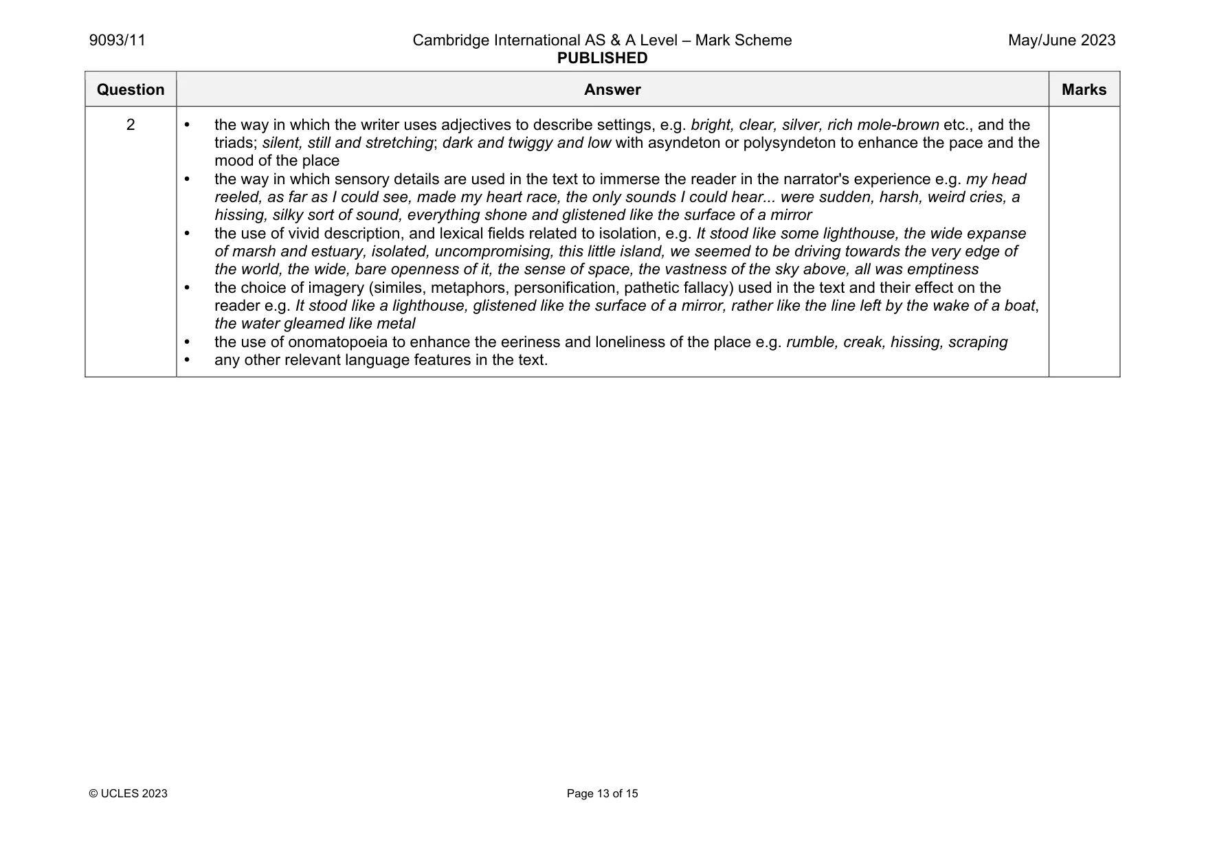 Mark scheme, page 13 of 15