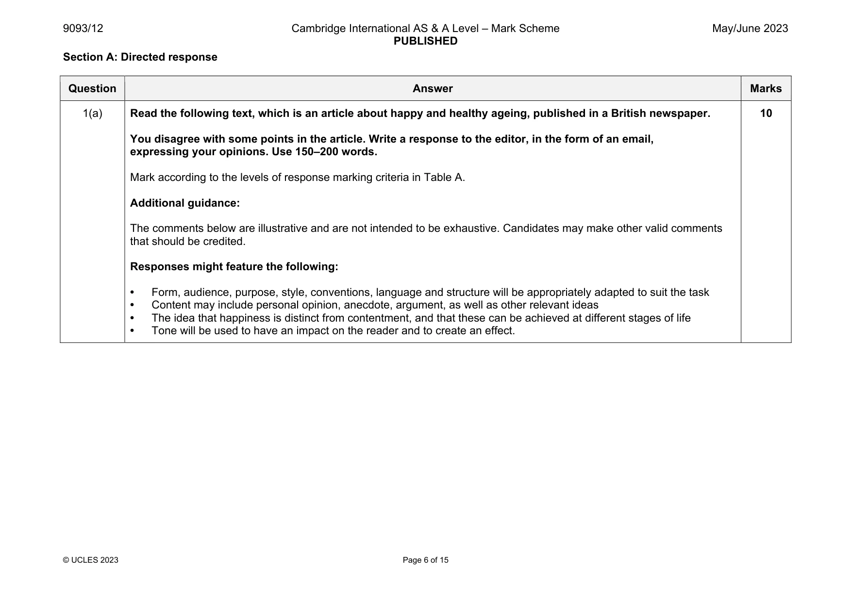 Mark scheme, page 6 of 15