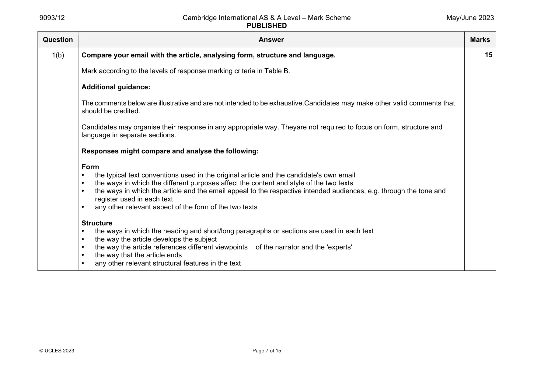 Mark scheme, page 7 of 15