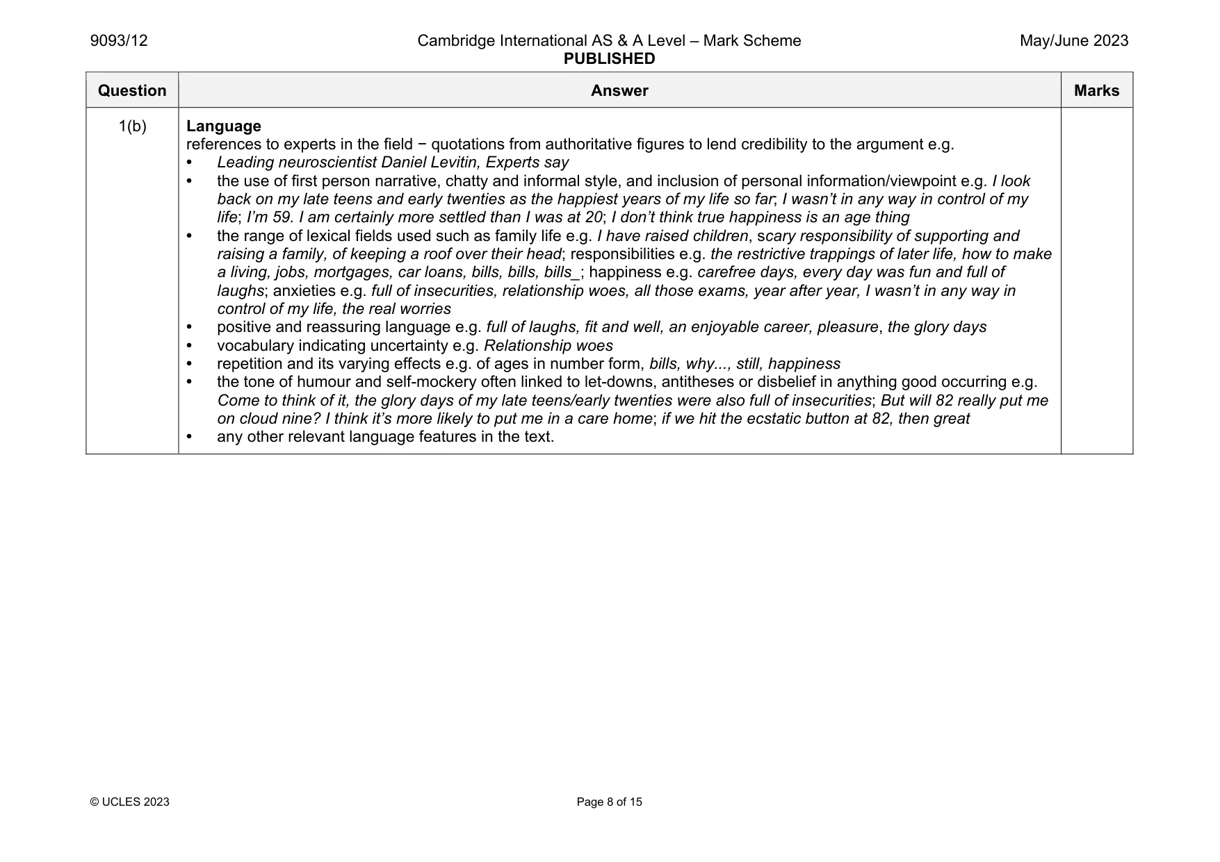 Mark scheme, page 8 of 15