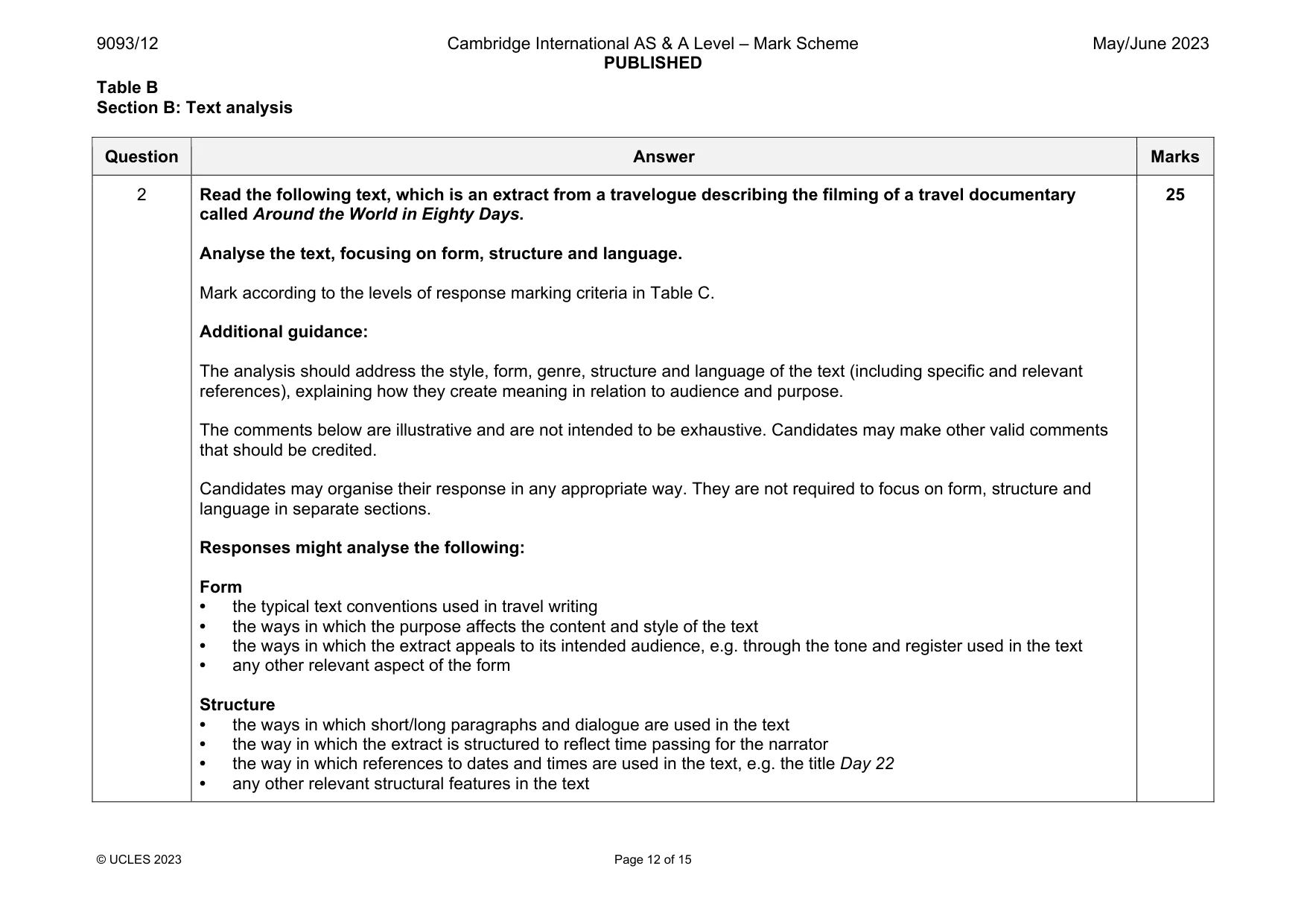 Mark scheme, page 12 of 15