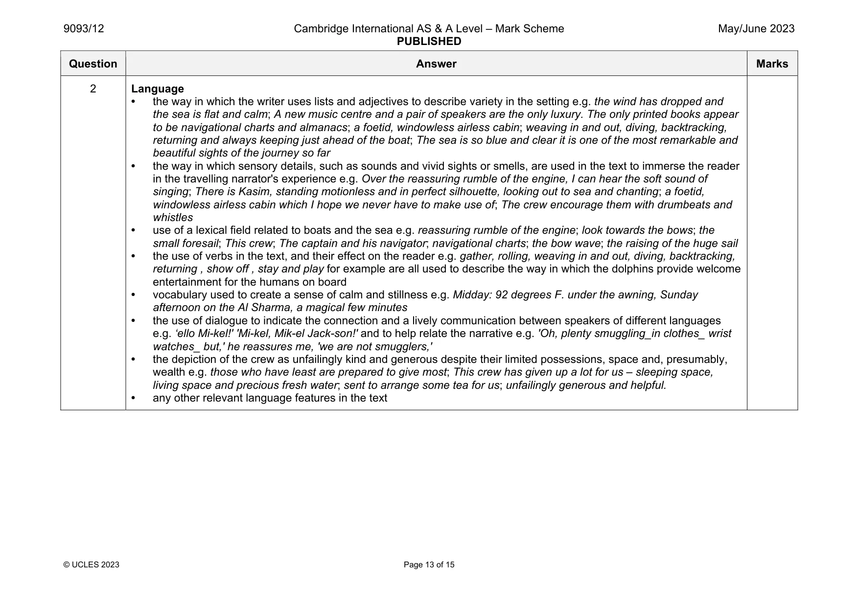 Mark scheme, page 13 of 15