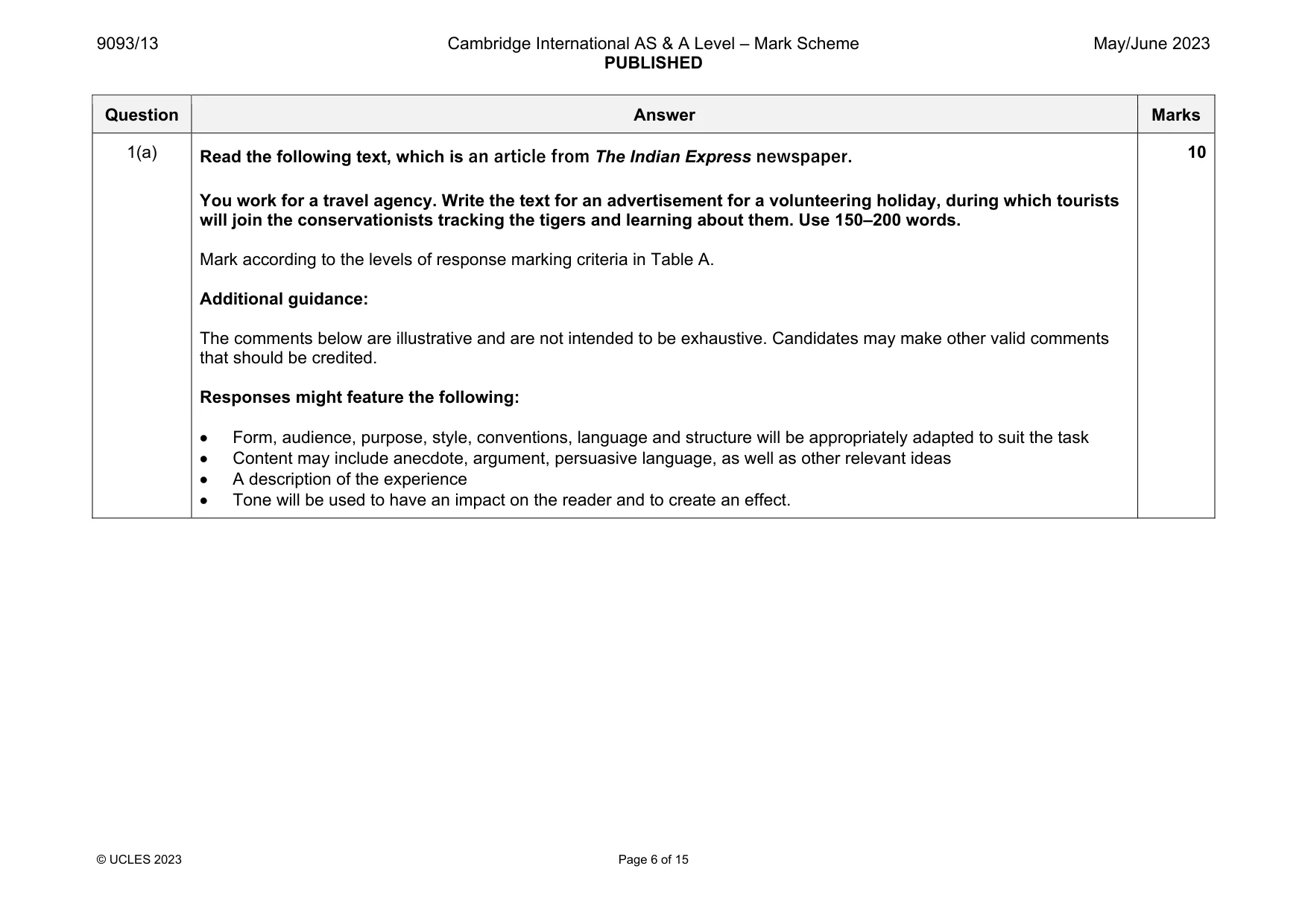 Mark scheme, page 6 of 15