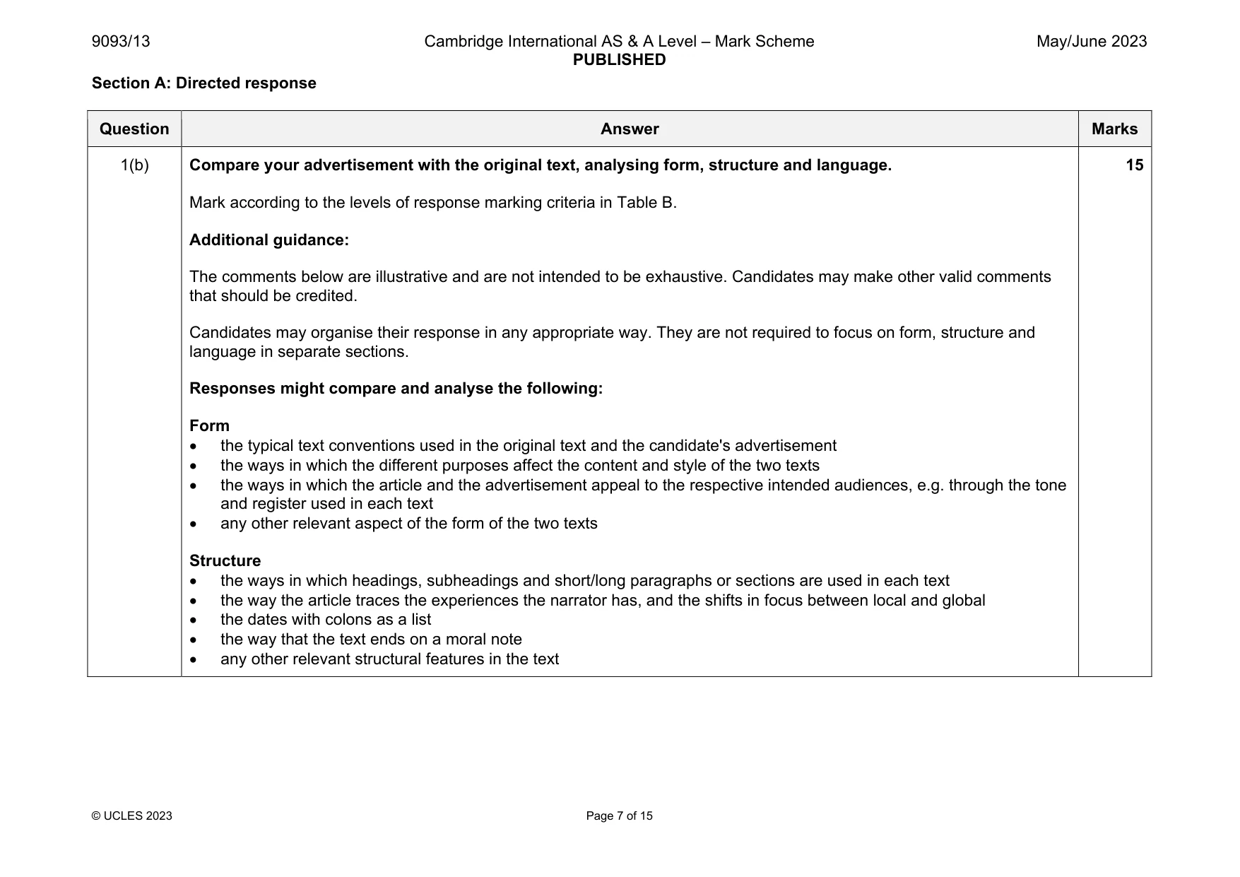 Mark scheme, page 7 of 15