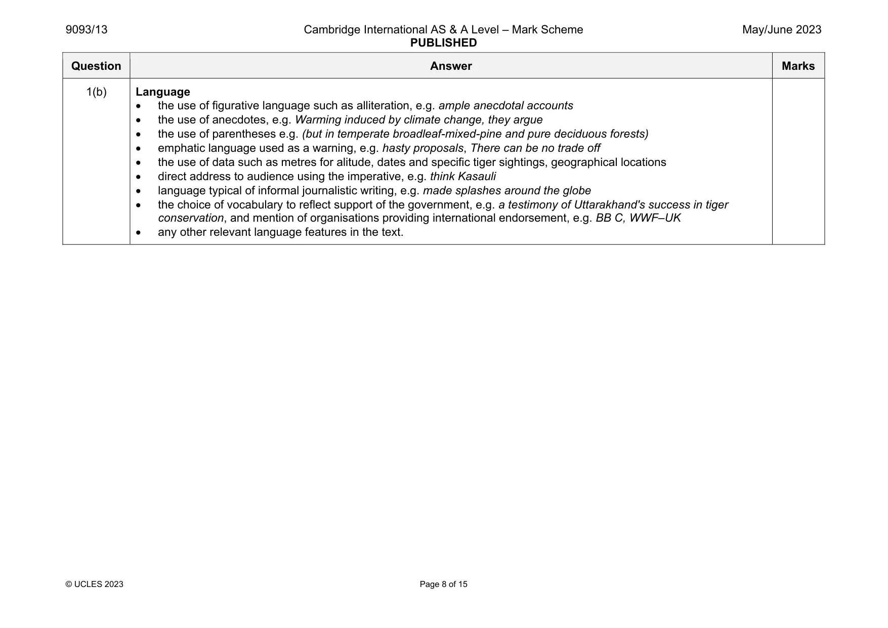 Mark scheme, page 8 of 15