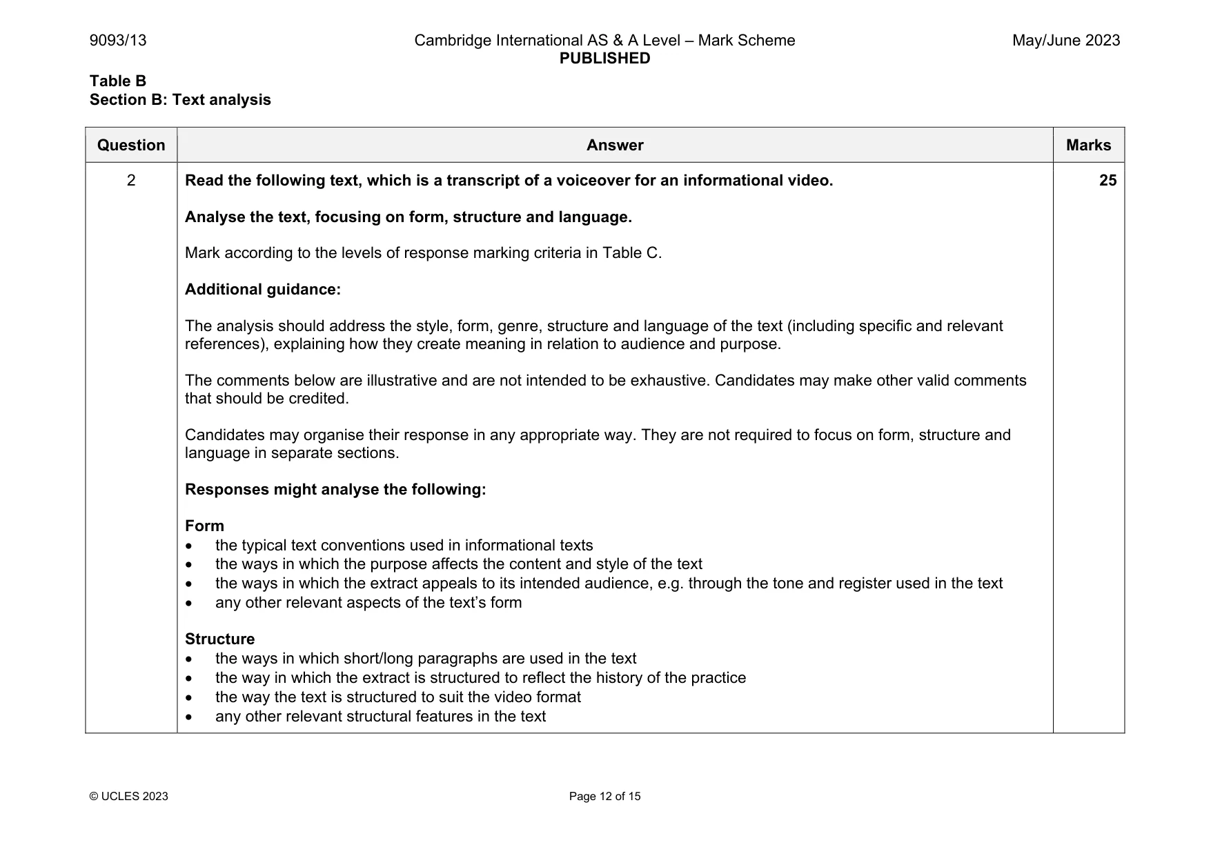 Mark scheme, page 12 of 15