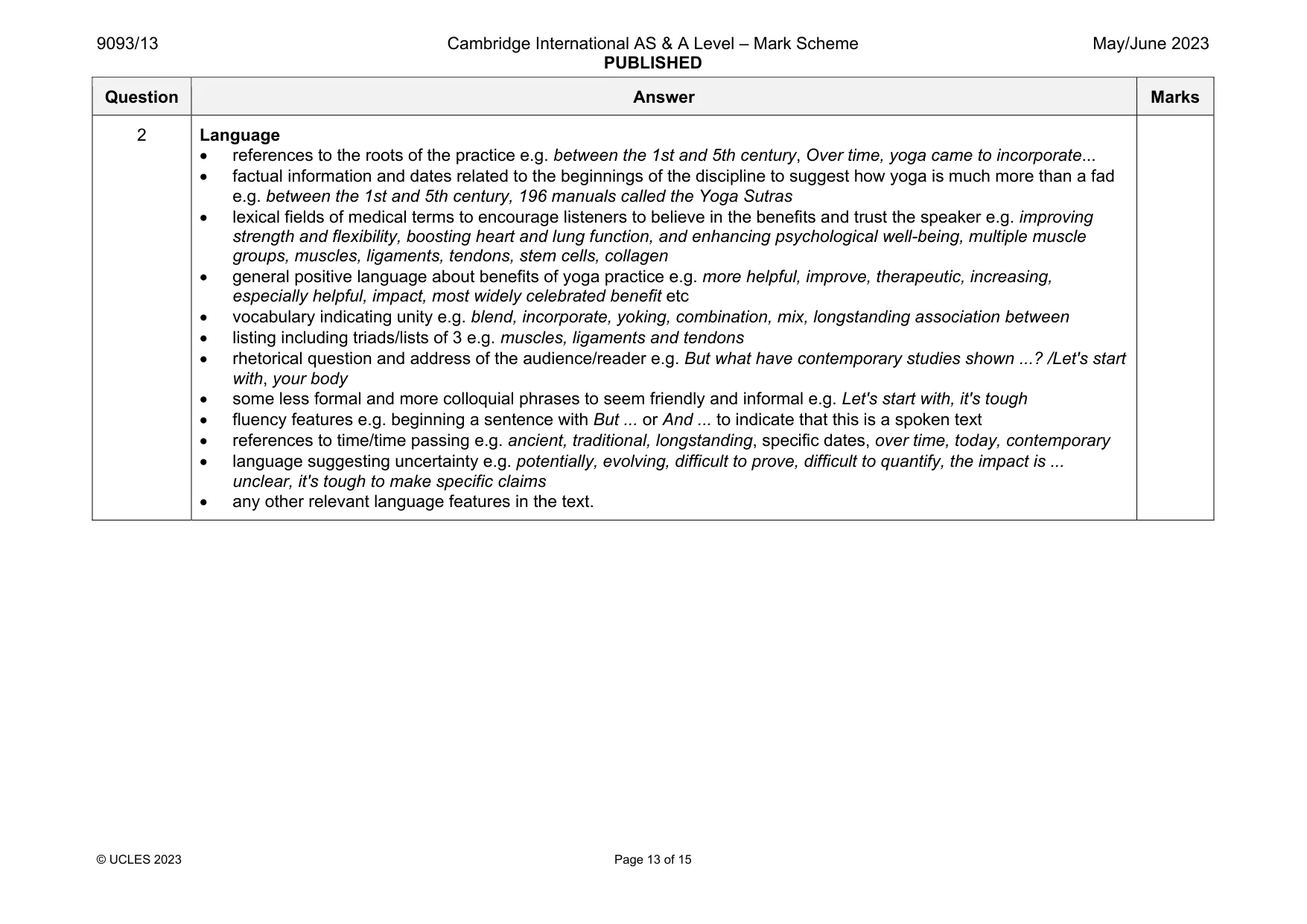 Mark scheme, page 13 of 15