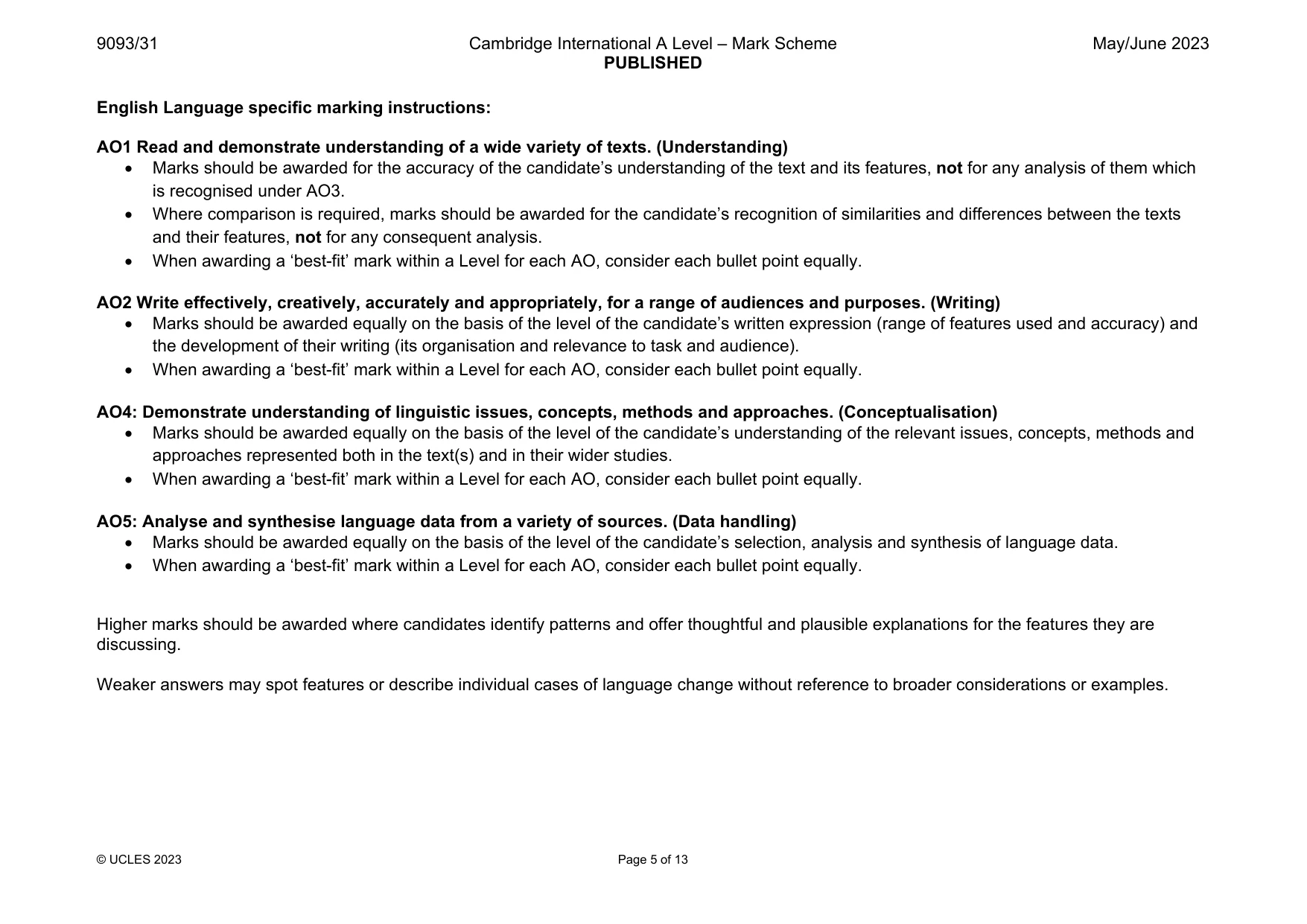 Mark scheme, page 5 of 13