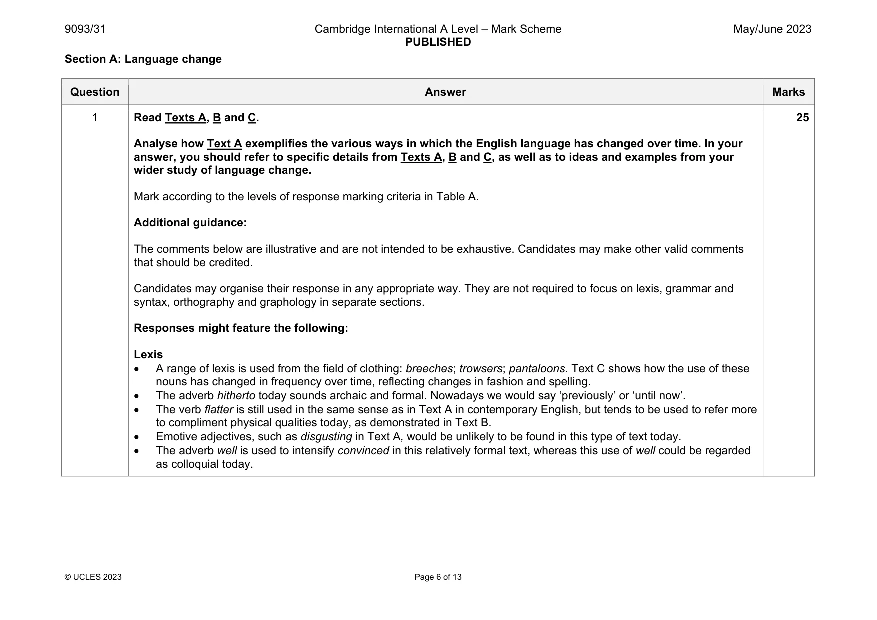 Mark scheme, page 6 of 13