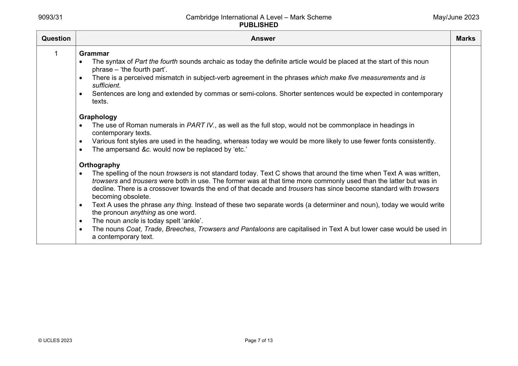 Mark scheme, page 7 of 13